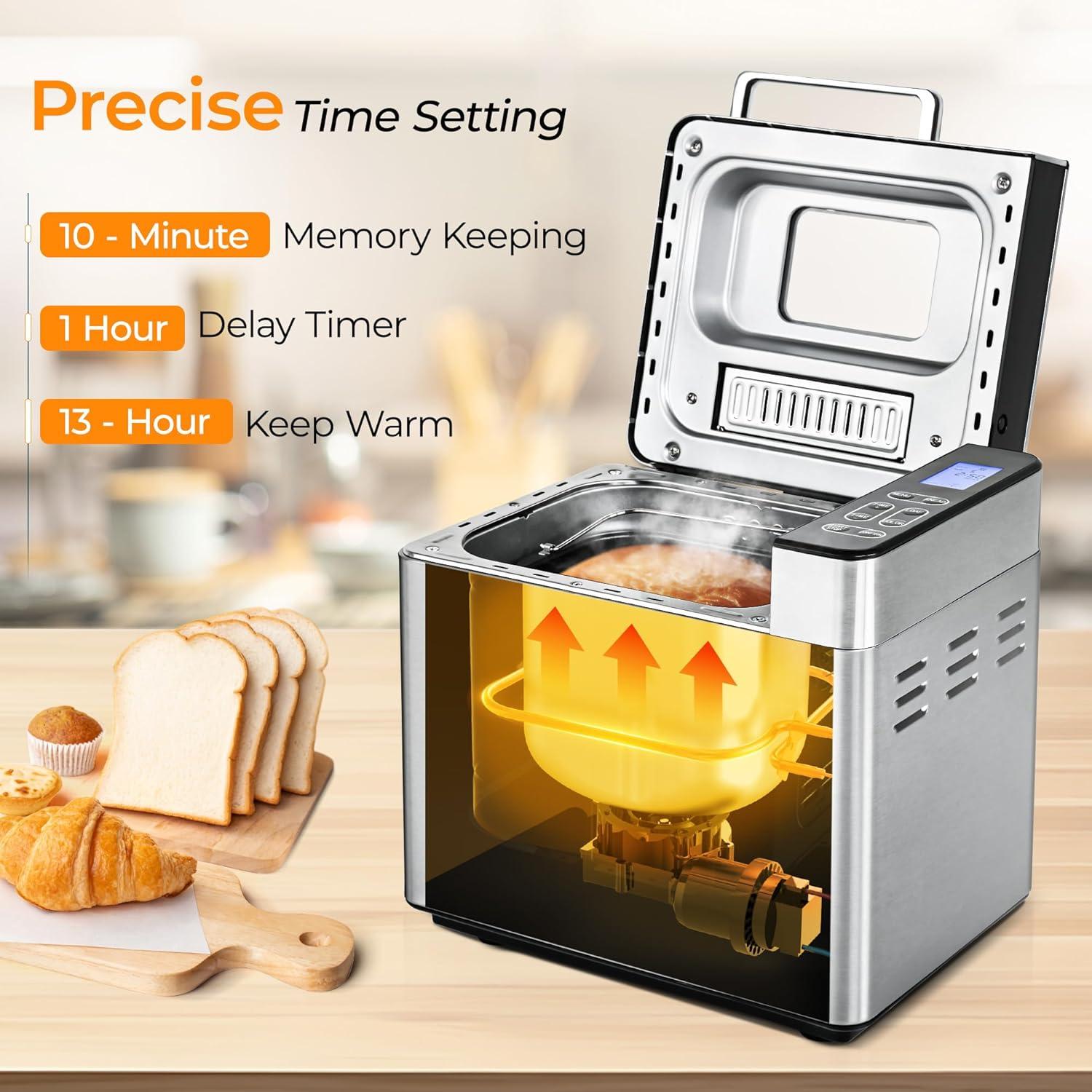 imageEUHOMY Bread Maker Machine 2LB Bread Maker for 3 Loaf Sizes ampamp 3 Crust Colors  Ideal for Family Gifts Breadmaker with Stainless Steel and Fruit ampamp Nut Dispenser Gluten FreeBread Maker 13 Programs