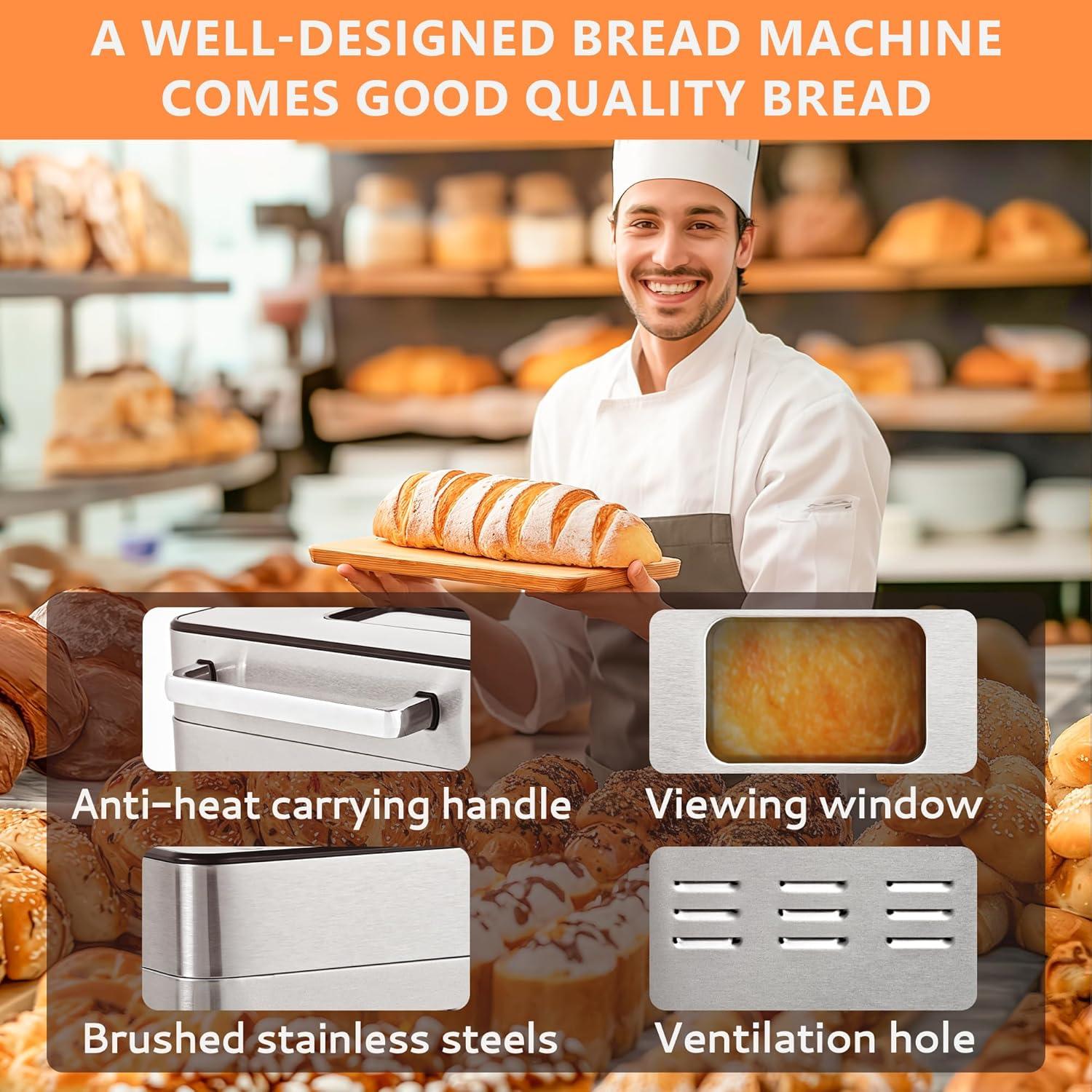 imageEUHOMY Bread Maker Machine 2LB Bread Maker for 3 Loaf Sizes ampamp 3 Crust Colors  Ideal for Family Gifts Breadmaker with Stainless Steel and Fruit ampamp Nut Dispenser Gluten FreeBread Maker