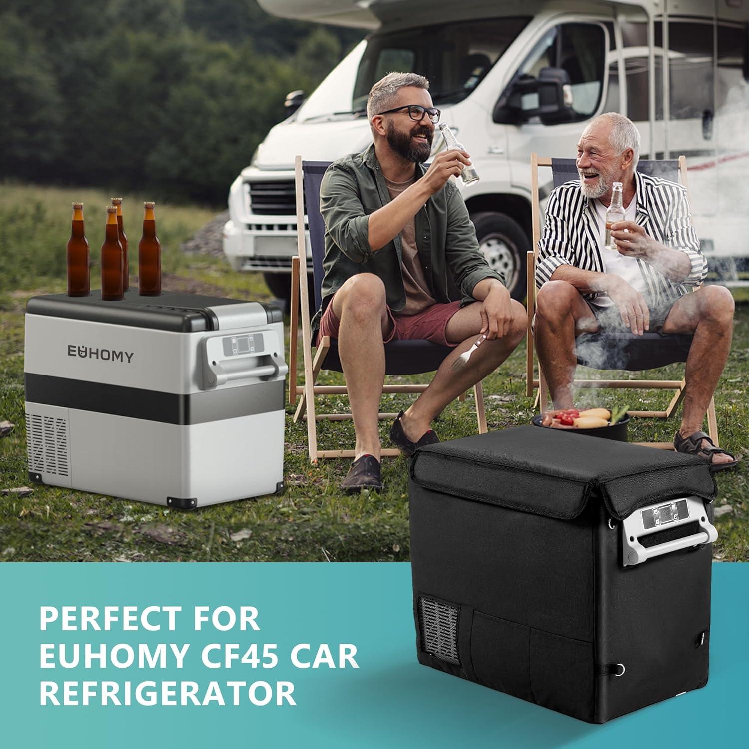 imageEUHOMY CF55 Insulated Protective Cover 59 Quart Car Refrigerator Insulated Transit Bag 12 Volt Portable Refrigerator Cover 59QT Car Fridge Freezer BlackRefrigerator