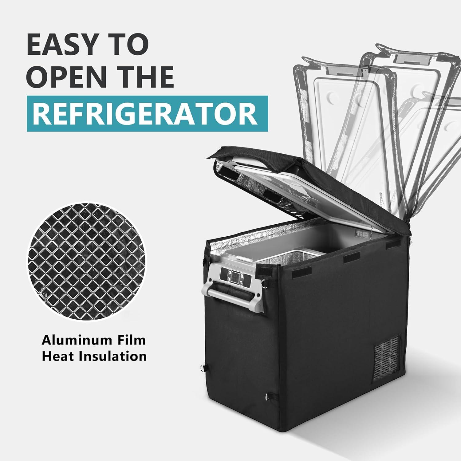 imageEUHOMY CF55 Insulated Protective Cover 59 Quart Car Refrigerator Insulated Transit Bag 12 Volt Portable Refrigerator Cover 59QT Car Fridge Freezer BlackRefrigerator
