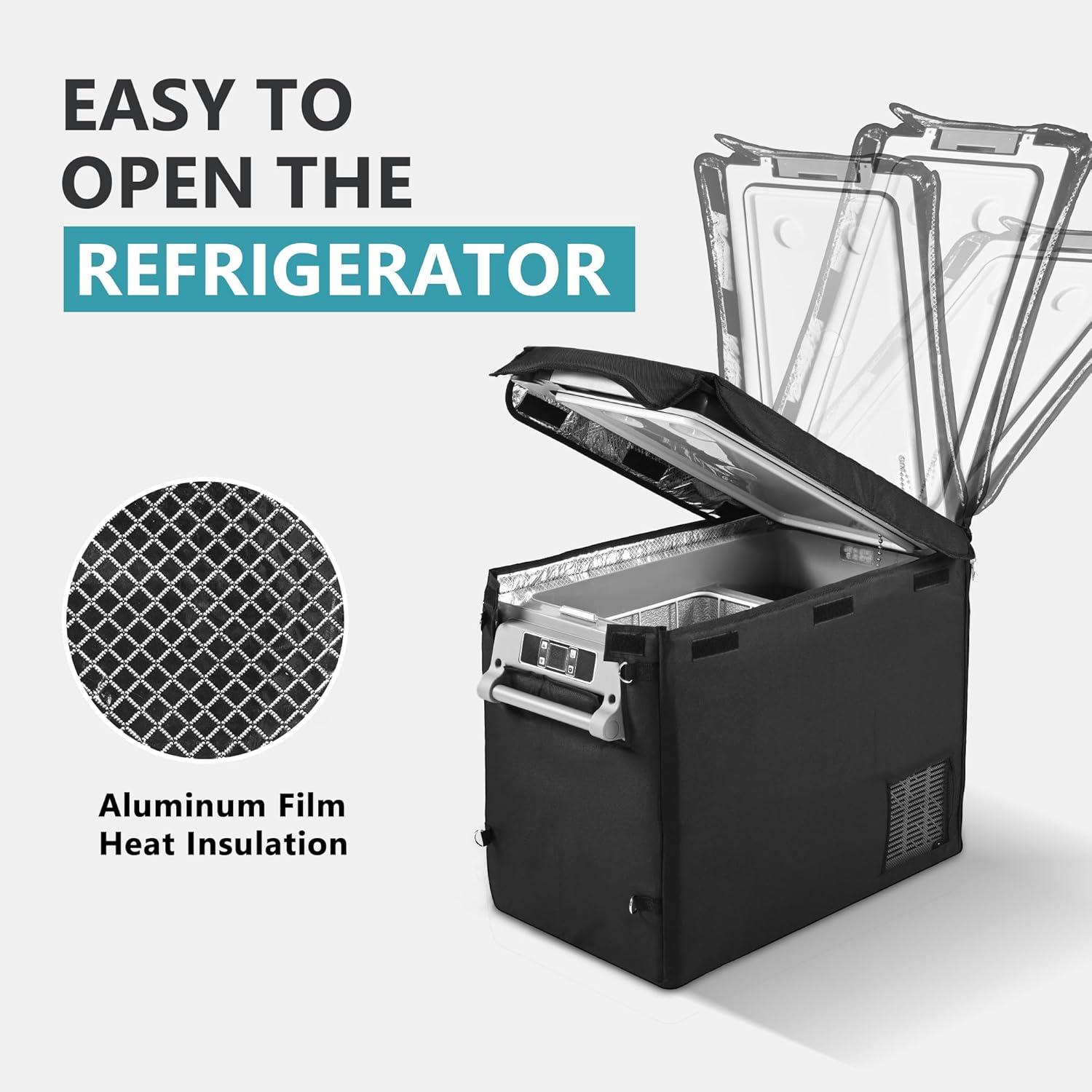 imageEUHOMY CF55 Insulated Protective Cover 59 Quart Car Refrigerator Insulated Transit Bag 12 Volt Portable Refrigerator Cover 59QT Car Fridge Freezer BlackRefrigerator
