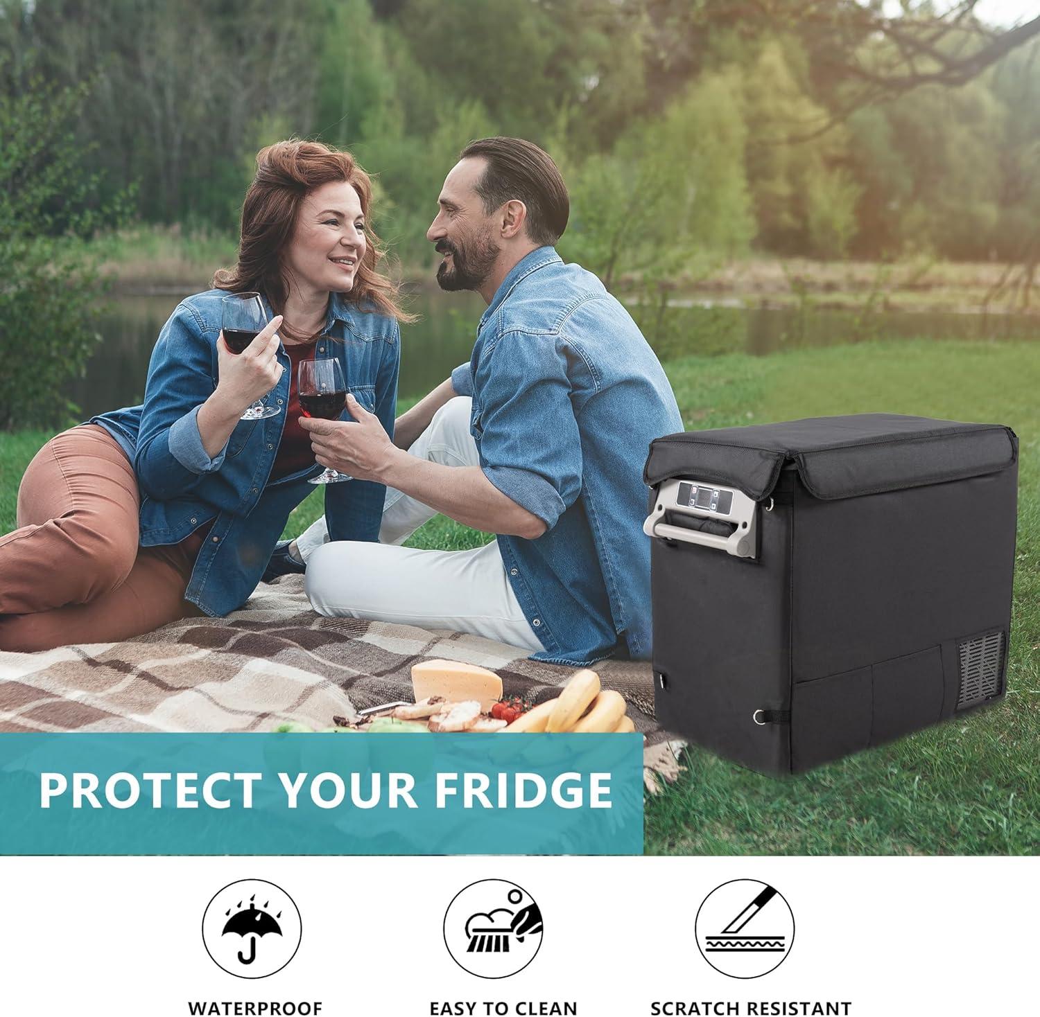 imageEUHOMY CF55 Insulated Protective Cover 59 Quart Car Refrigerator Insulated Transit Bag 12 Volt Portable Refrigerator Cover 59QT Car Fridge Freezer BlackRefrigerator