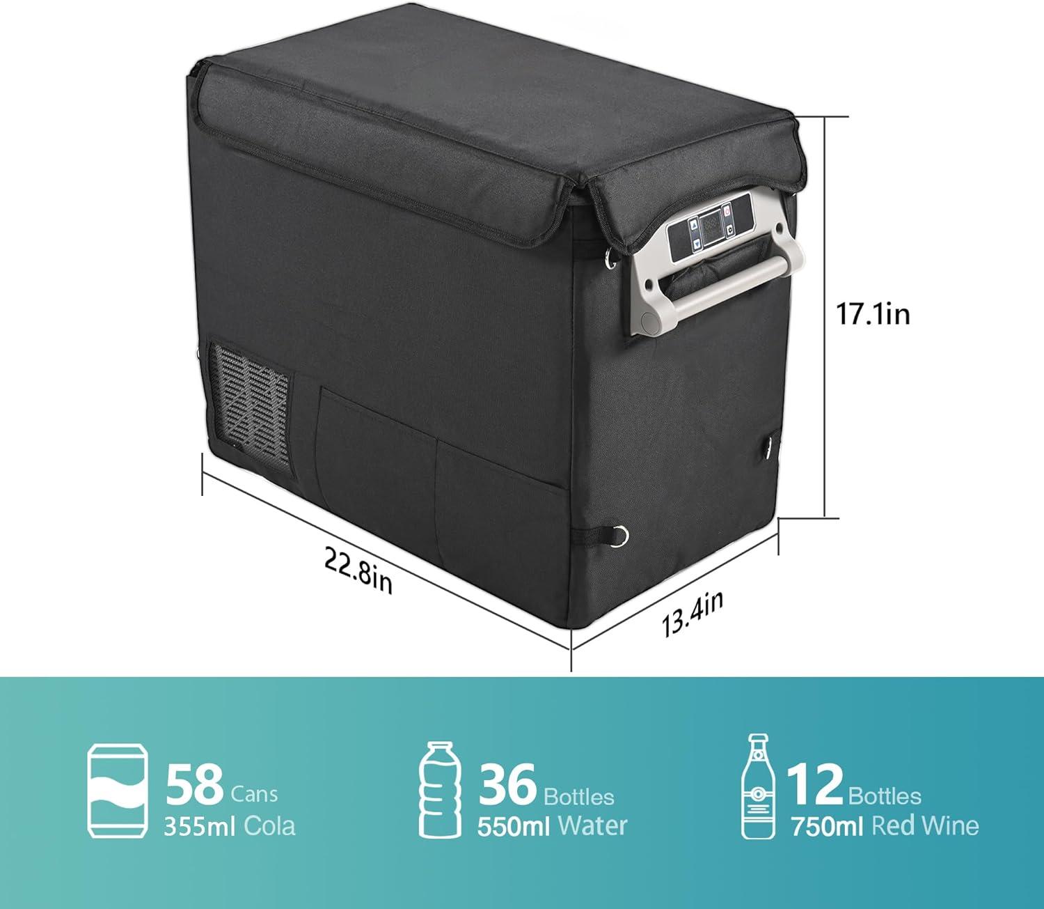 imageEUHOMY CF55 Insulated Protective Cover 59 Quart Car Refrigerator Insulated Transit Bag 12 Volt Portable Refrigerator Cover 59QT Car Fridge Freezer BlackRefrigerator