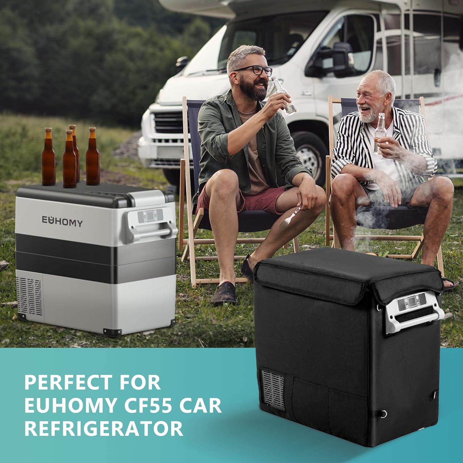 imageEUHOMY CF55 Insulated Protective Cover 59 Quart Car Refrigerator Insulated Transit Bag 12 Volt Portable Refrigerator Cover 59QT Car Fridge Freezer BlackRefrigerator
