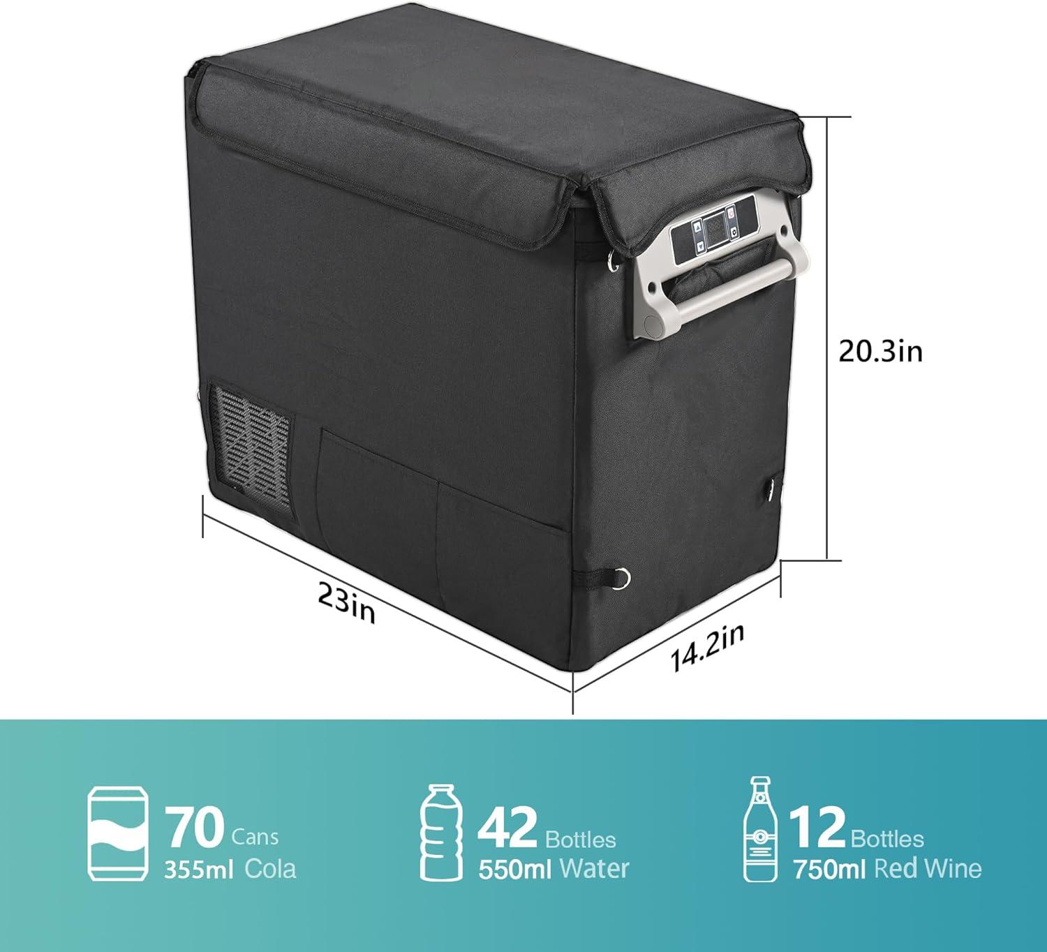 imageEUHOMY CF55 Insulated Protective Cover 59 Quart Car Refrigerator Insulated Transit Bag 12 Volt Portable Refrigerator Cover 59QT Car Fridge Freezer BlackRefrigerator