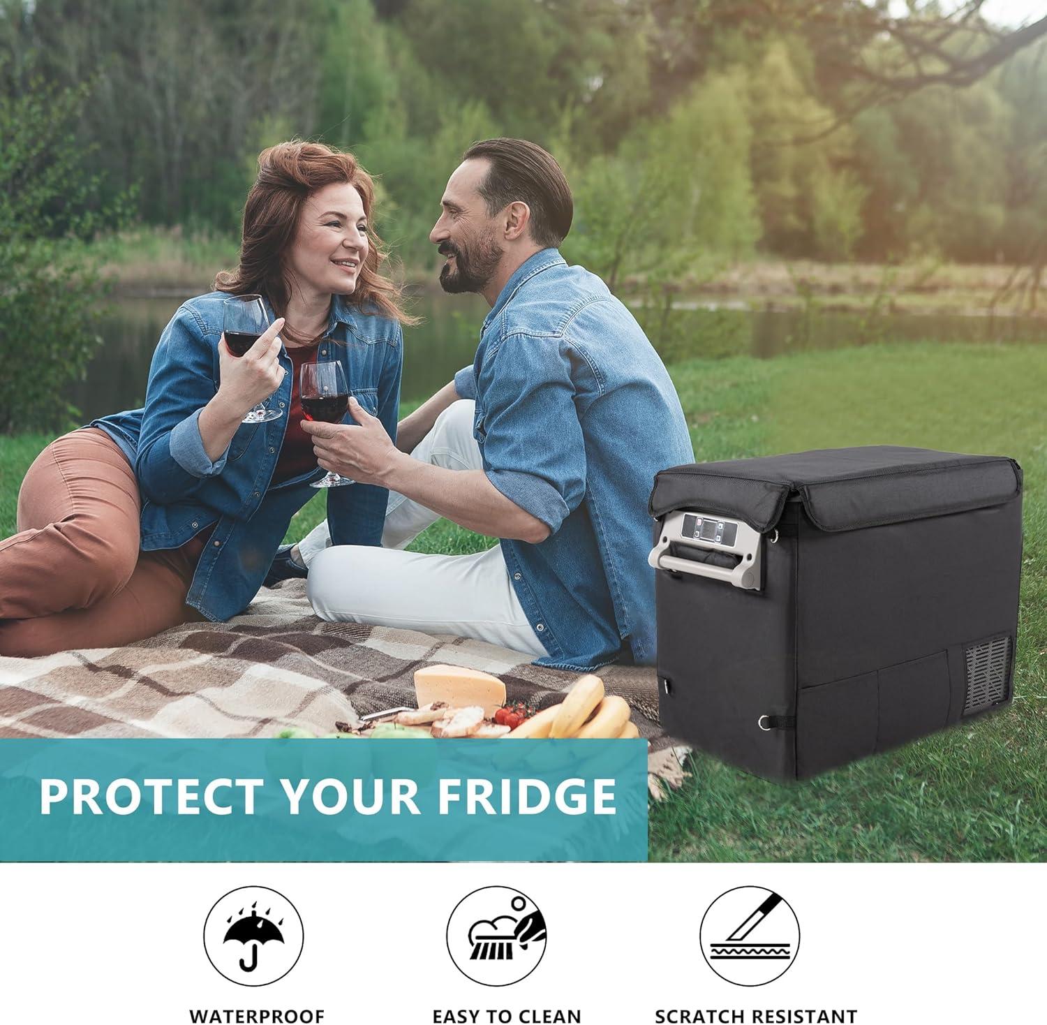 imageEUHOMY CF55 Insulated Protective Cover 59 Quart Car Refrigerator Insulated Transit Bag 12 Volt Portable Refrigerator Cover 59QT Car Fridge Freezer BlackRefrigerator