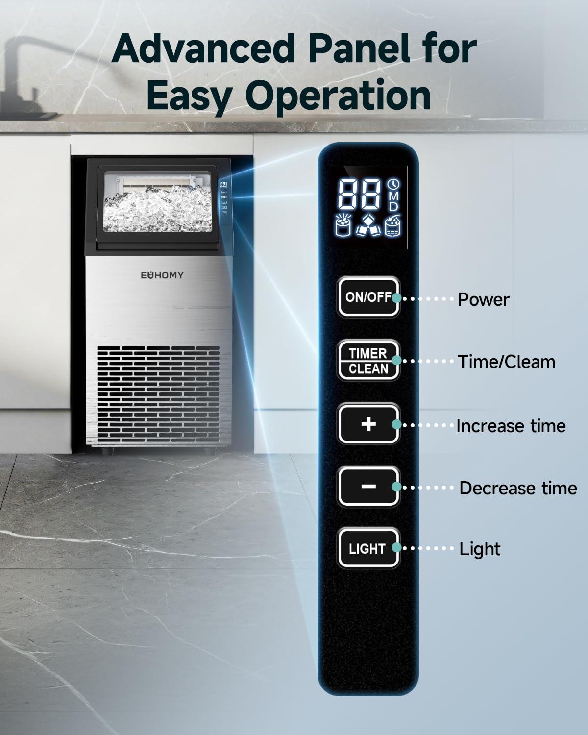 imageEUHOMY Commercial Ice Maker Machine100lbs24H Stainless Steel Under Counter Ice Machine with 33lbs Storage Bin Freestanding Ice Maker for HomeBarCafeRestaurant100lbsday