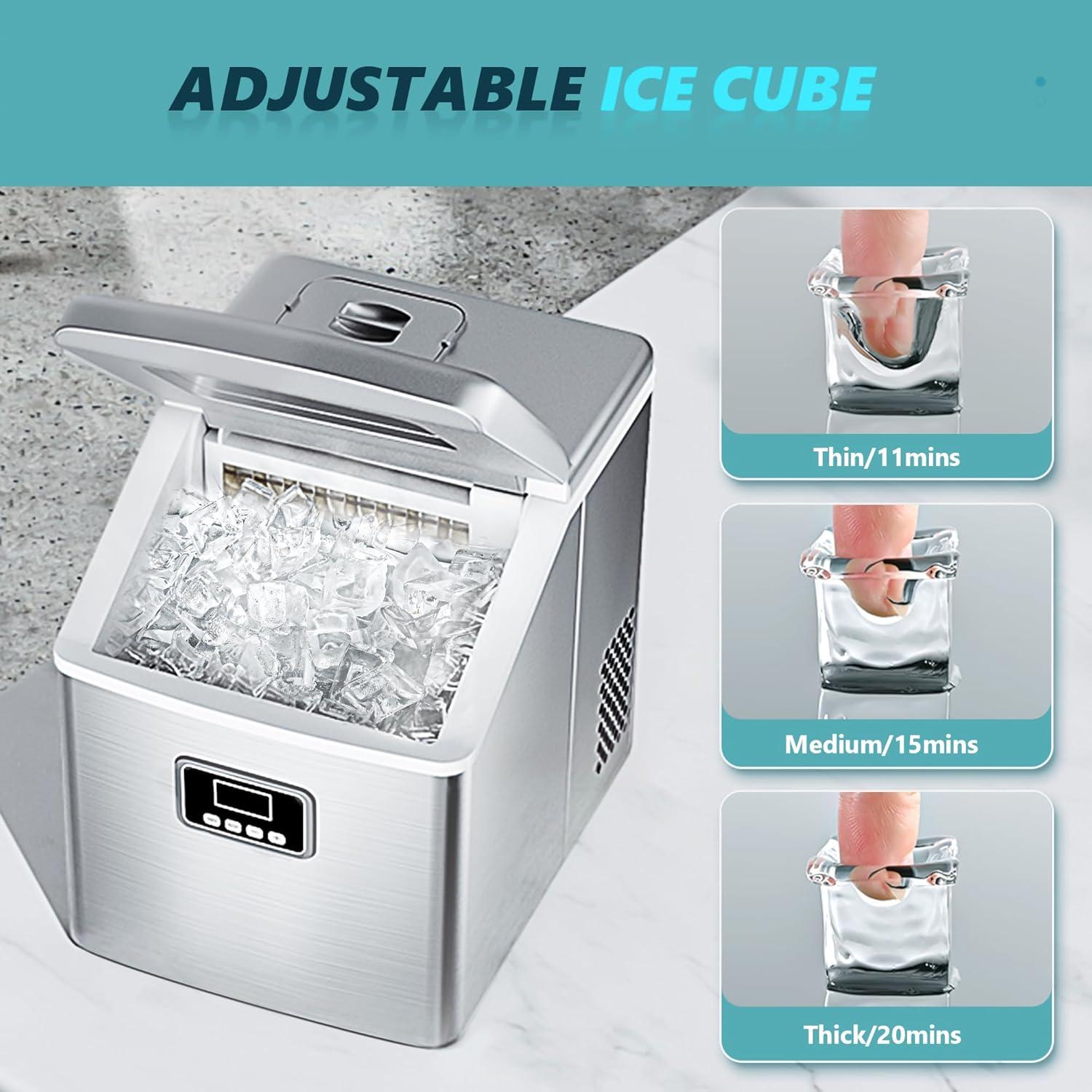 imageEUHOMY Countertop Ice Maker Machine 40Lbs24H Auto SelfCleaning 24 Pcs Ice13 Mins Portable Compact Ice Maker with Ice Scoop ampamp Basket Perfect for HomeKitchenOfficeBarSilver