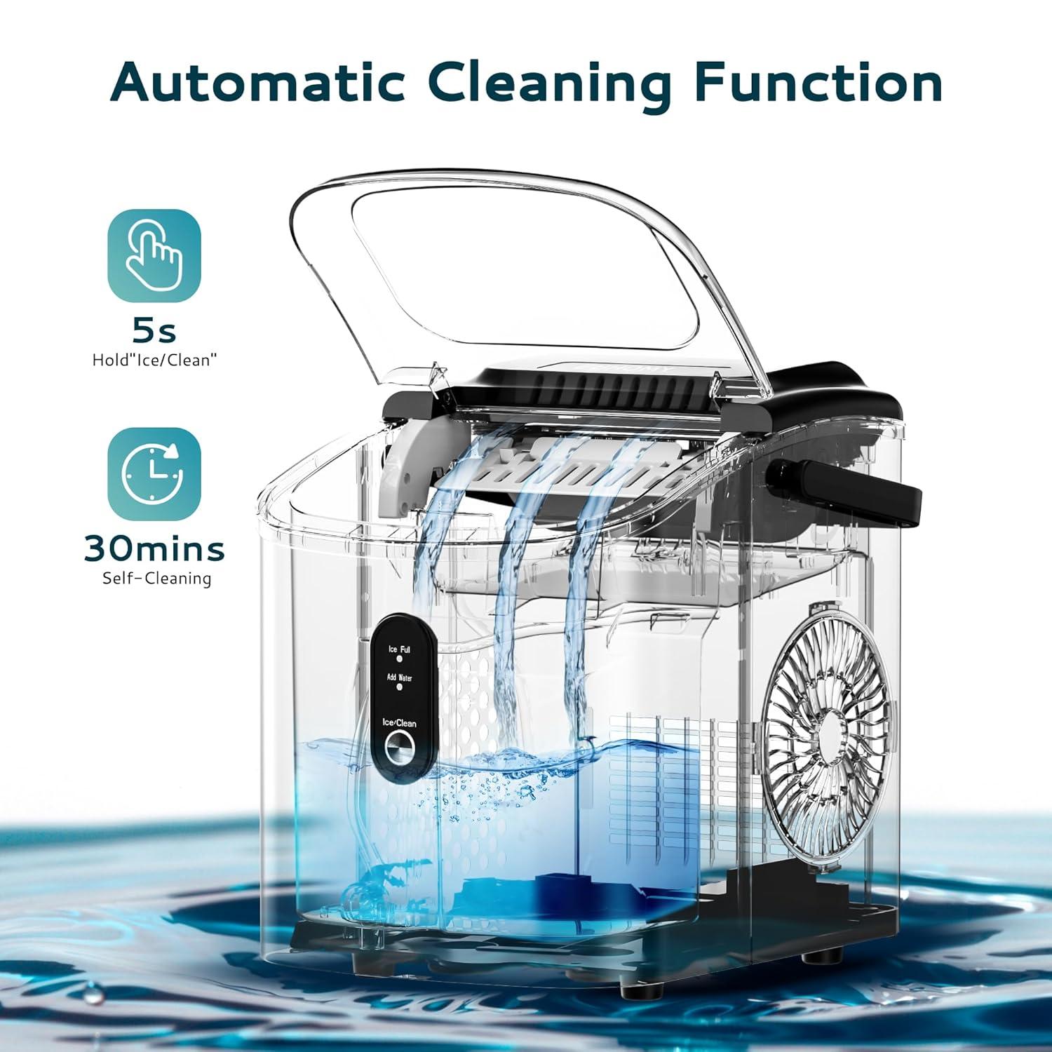 imageEUHOMY Countertop Ice Maker Machine with Handle 263lbs Per Day 9 Cubes in 6 Mins AutoCleaning Portable Ice Maker with Basket and Scoop for HomeKitchenCampingRV SilverSteel Grey Silver