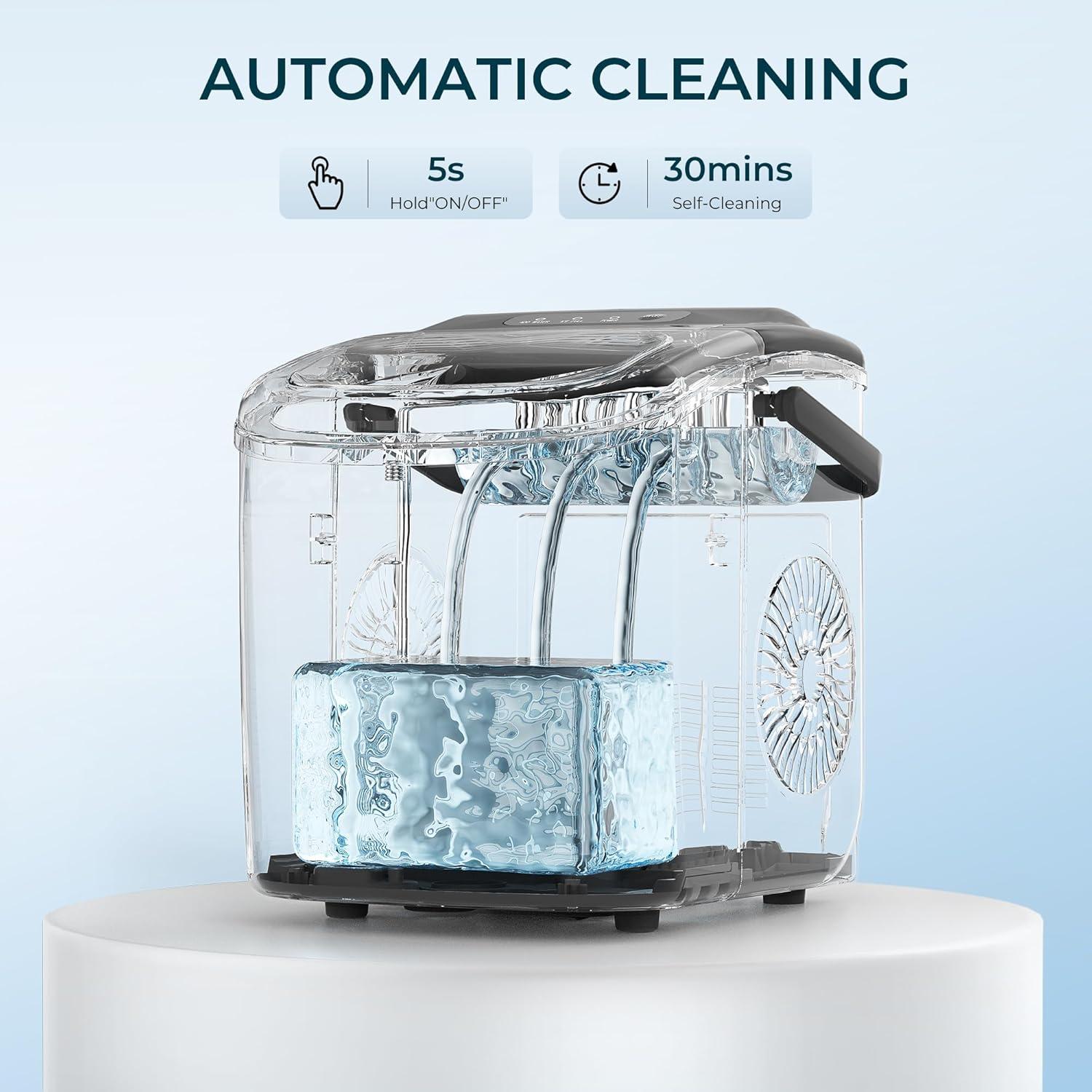 imageEUHOMY Countertop Ice Maker Machine with Handle 264lbs Per Day 9 Ice Cubes Ready in 6 Mins AutoCleaning Portable Ice Maker with Basket and Scoop for HomeKitchenCampingRV Black