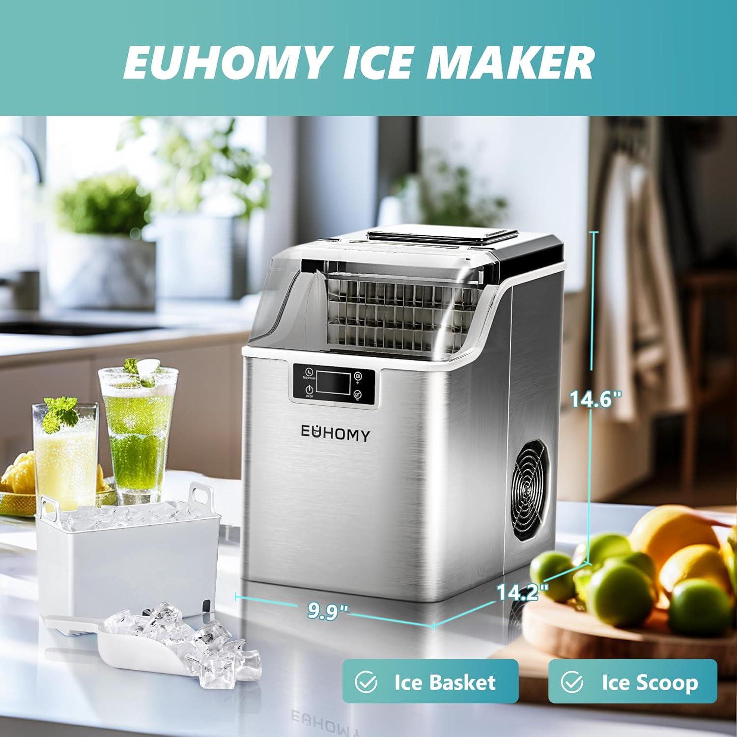 imageEUHOMY Ice Cube Maker Machine Countertop 2 Ways to Add Water 45LbsDay 24 Pcs Ready in 13 Mins SelfCleaning Portable Compact with Ice Scoop ampamp Basket Perfect for HomeKitchenOfficeBarIce Cube Maker
