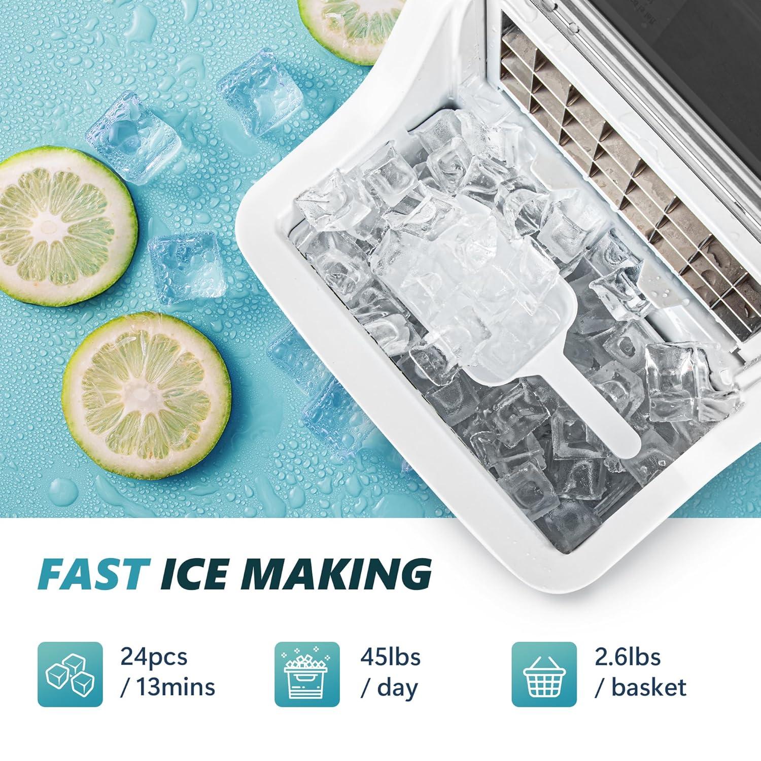 imageEUHOMY Ice Cube Maker Machine Countertop 2 Ways to Add Water 45LbsDay 24 Pcs Ready in 13 Mins SelfCleaning Portable Compact with Ice Scoop ampamp Basket Perfect for HomeKitchenOfficeBarIce Cube Maker
