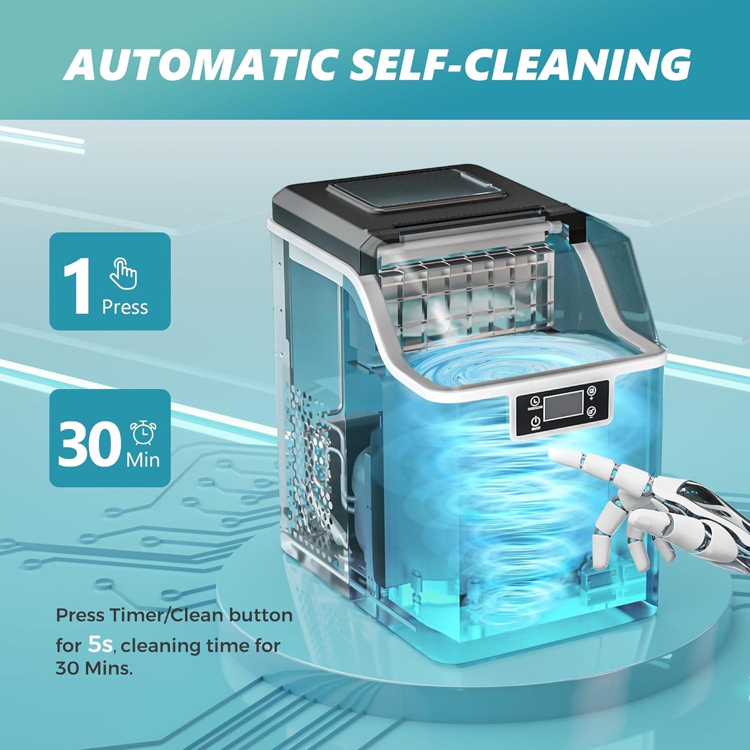 imageEUHOMY Ice Cube Maker Machine Countertop 2 Ways to Add Water 45LbsDay 24 Pcs Ready in 13 Mins SelfCleaning Portable Compact with Ice Scoop ampamp Basket Perfect for HomeKitchenOfficeBarIce Cube Maker