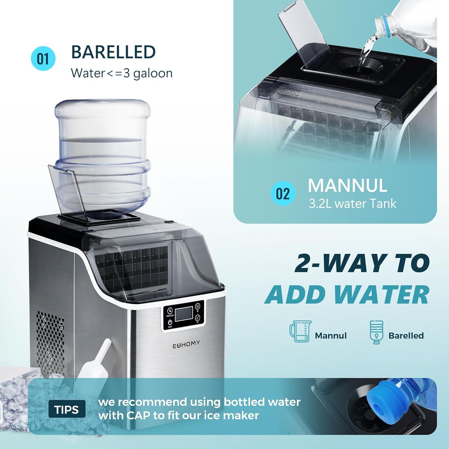 imageEUHOMY Ice Cube Maker Machine Countertop 2 Ways to Add Water 45LbsDay 24 Pcs Ready in 13 Mins SelfCleaning Portable Compact with Ice Scoop ampamp Basket Perfect for HomeKitchenOfficeBarIce Cube Maker