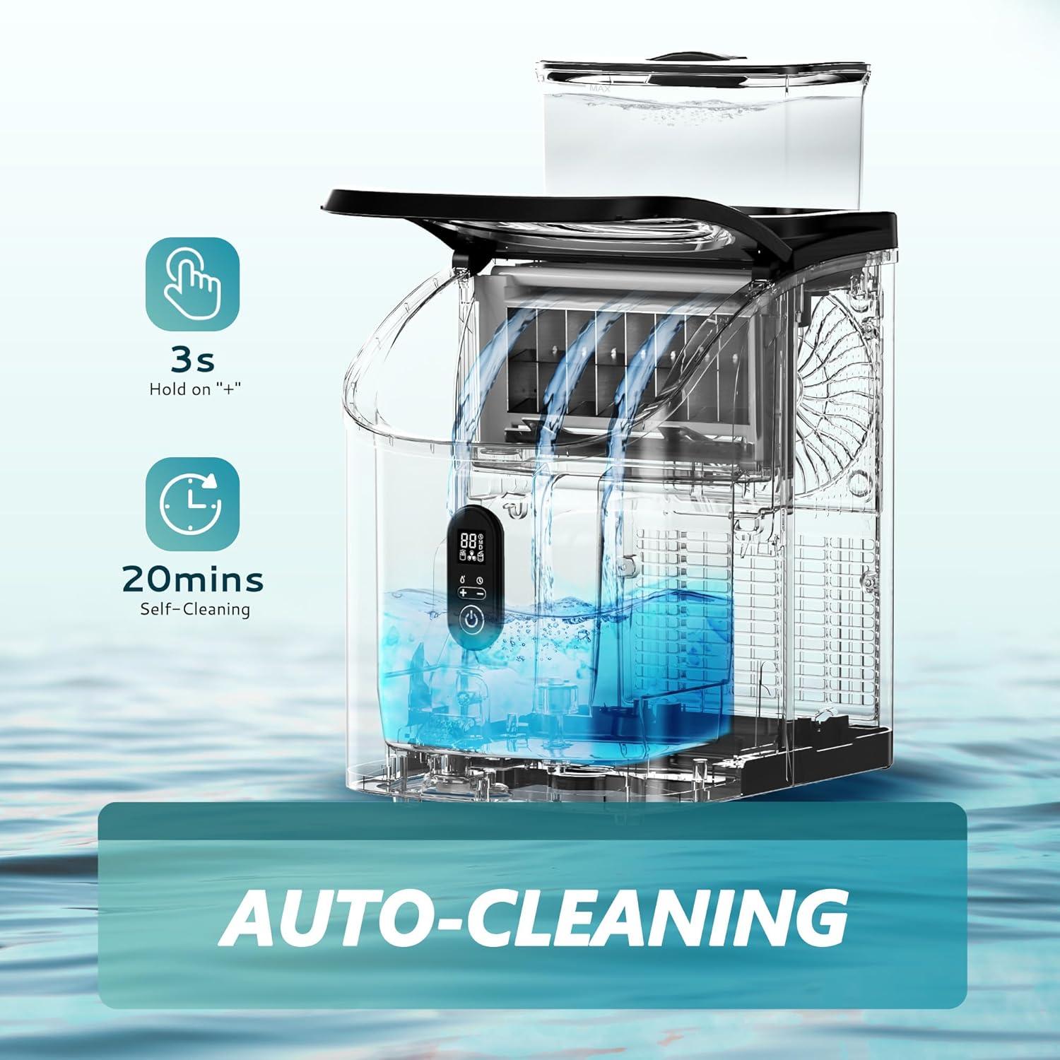 imageEUHOMY Ice Cube Maker Machine Countertop with External Water Tank 34Lbs 16Pcs Ready in 13 Mins 2 Ways to Add Water AutoCleaning with Ice Scoop ampamp Basket for HomeKitchenOfficeBar BlackStainless Steel Silver
