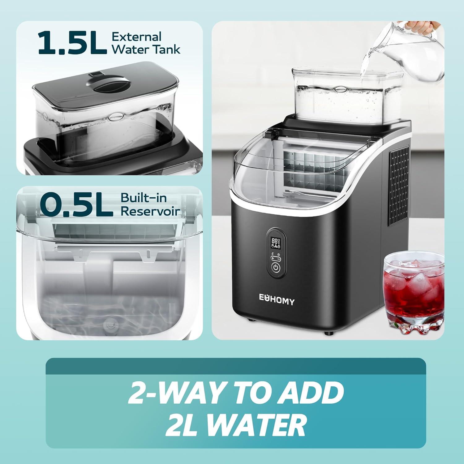 imageEUHOMY Ice Cube Maker Machine Countertop with External Water Tank 34Lbs 16Pcs Ready in 13 Mins 2 Ways to Add Water AutoCleaning with Ice Scoop ampamp Basket for HomeKitchenOfficeBar BlackBlack