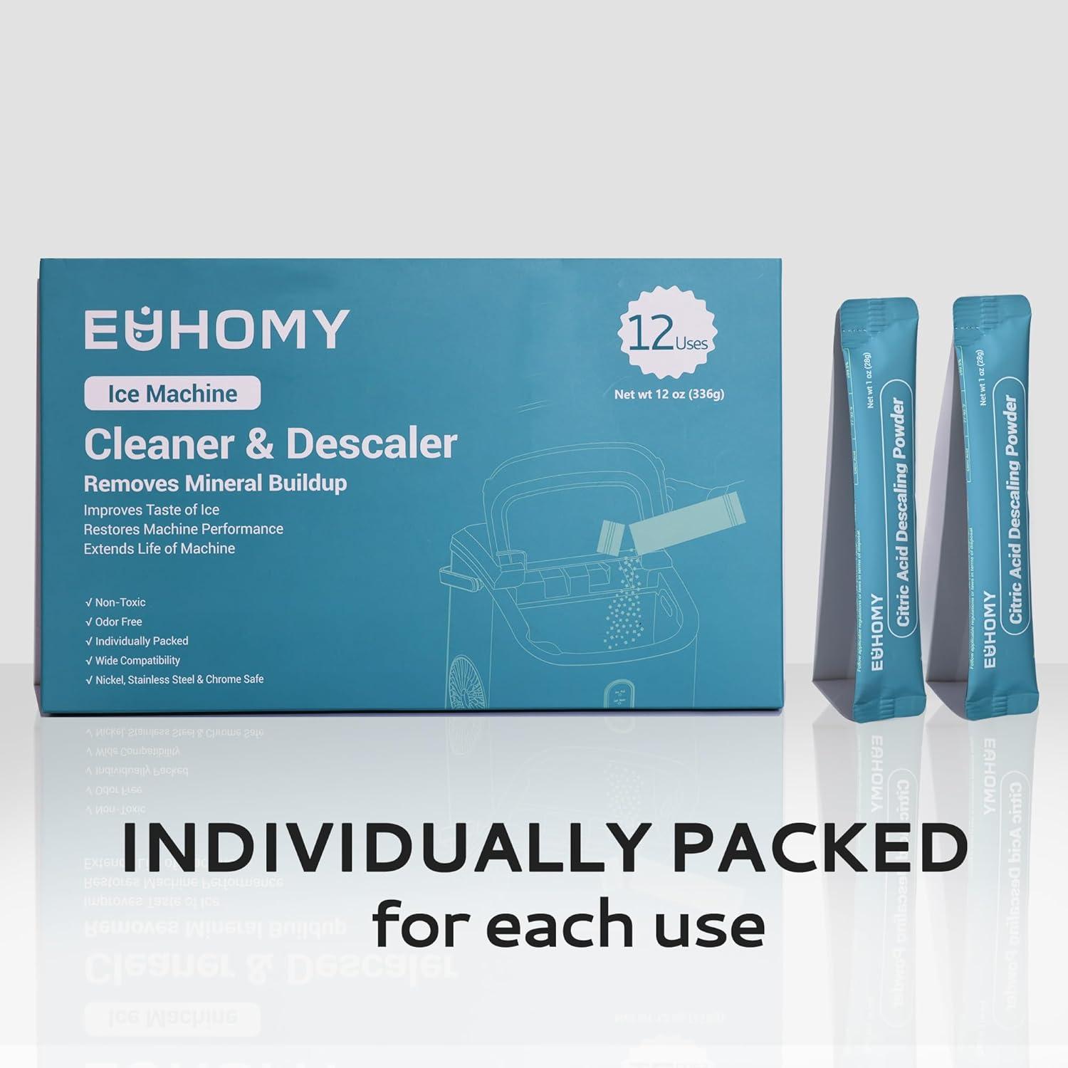 imageEUHOMY Ice Maker Cleaner ampamp Descaler  4 Use ampamp Individually Packed  Ice Machine Cleaner with Organic Citric Acid Descaling Powder Ideal for All Brands12 Ounceupgrade pack of 1