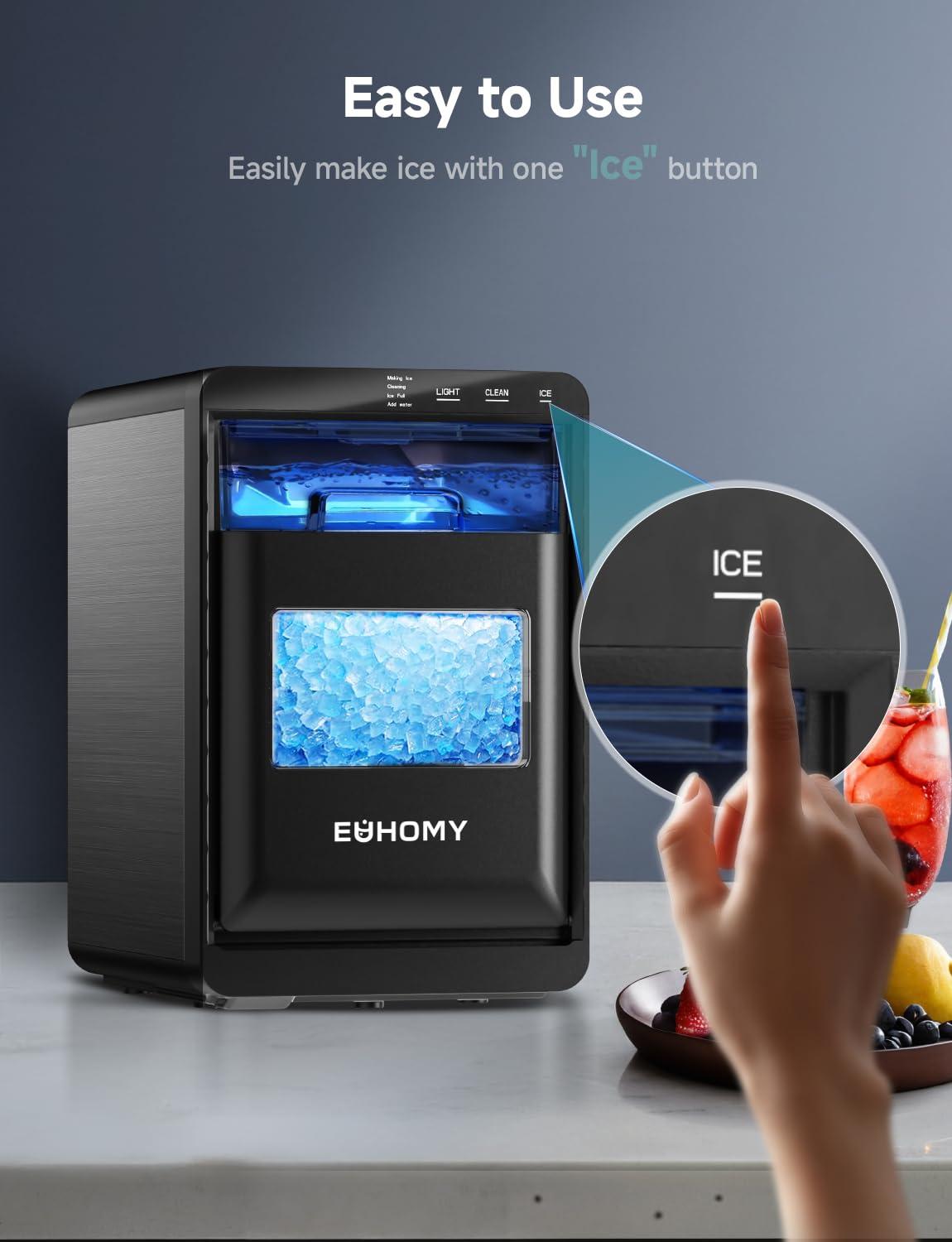 imageEUHOMY Nugget Ice Maker Countertop 44Lbs24H Pebble Ice Maker Machine SelfCleaning Pellet Ice Machine with Ice ScoopampampBasket Sonic Countertop Ice Machine for HomeKitchenOfficeBlackSilver