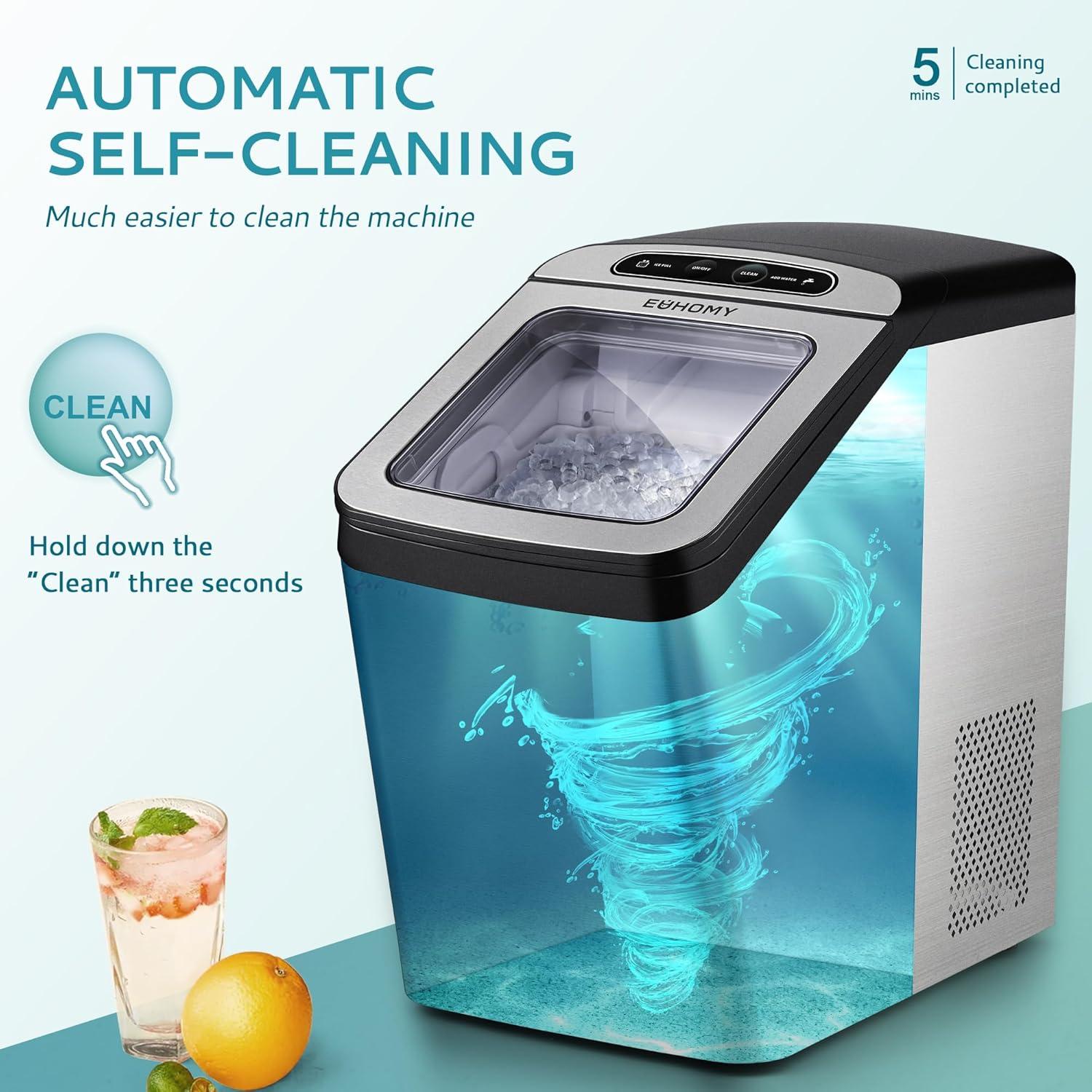 imageEUHOMY Nugget Ice Maker Countertop Max 34lbsDay 2 Way Water Refill SelfCleaning Pebble Ice Maker Machine with 3Qt Reservoir Ideal for Home Office Bar and Party SilverStainless Steel Sliver