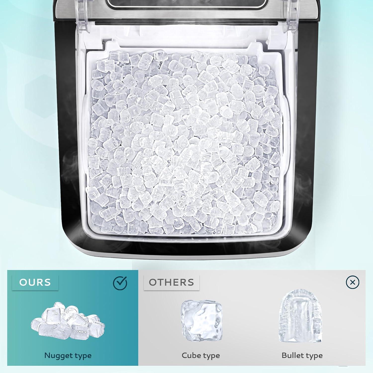 imageEUHOMY Nugget Ice Maker Countertop Max 34lbsDay 2 Way Water Refill SelfCleaning Pebble Ice Maker Machine with 3Qt Reservoir Ideal for Home Office Bar and Party SilverStainless Steel Sliver