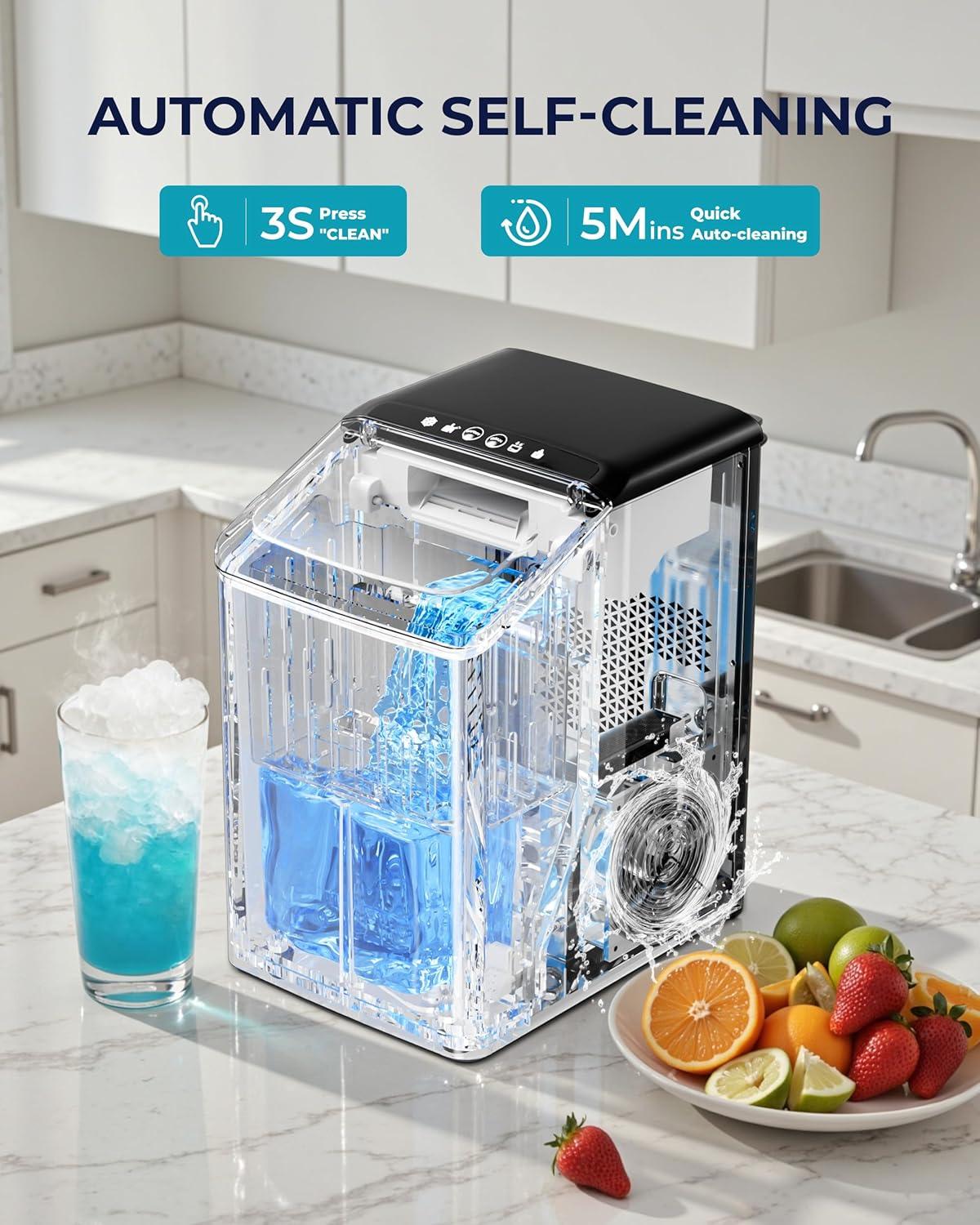 imageEUHOMY Nugget Ice Maker Countertop Max 40lbsDay AutoCleaning 2Qt Reservoir Compact Sonic Ice Maker with 25lbs Basket and Scoop Soft Chewable Nugget Ice for HomePartyRVCamping StainlessSilver