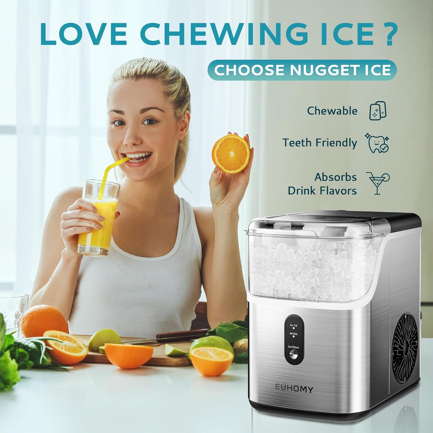 imageEUHOMY Nugget Ice Makers Countertop Pebble Ice Maker Machine with 35lbs24H Soft Ice SelfCleaning Sonic Ice Maker with Ice ScoopampampBasket Pellet Ice Maker for HomeKitchenOfficeStainless SteelsSilver