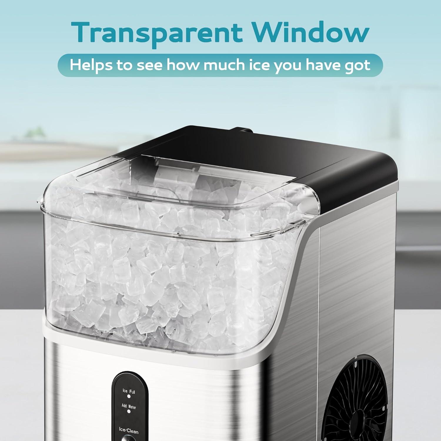 imageEUHOMY Nugget Ice Makers Countertop Pebble Ice Maker Machine with 35lbs24H Soft Ice SelfCleaning Sonic Ice Maker with Ice ScoopampampBasket Pellet Ice Maker for HomeKitchenOfficeStainless SteelsSilver