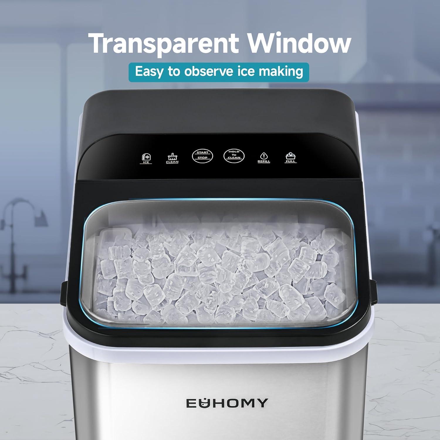 imageEUHOMY Nugget Ice Makers Countertop Ready in 8 Mins 35lbs24H SelfCleaning Portable Ice Maker Machine with Ice Scoop ampamp Basket Sonic Ice Maker with Chewable Pellet Ice for HomePartyRVCampingSilver