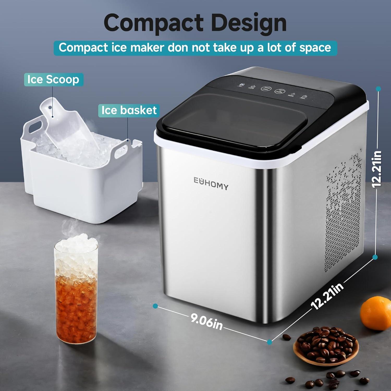 imageEUHOMY Nugget Ice Makers Countertop Ready in 8 Mins 35lbs24H SelfCleaning Portable Ice Maker Machine with Ice Scoop ampamp Basket Sonic Ice Maker with Chewable Pellet Ice for HomePartyRVCampingSilver
