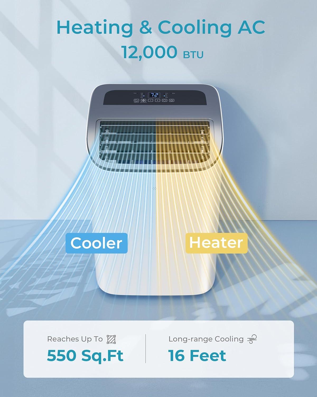 imageEUHOMY Portable Air Conditioners 12000 Btu 3 in 1 Portable Cooling AC with Dehumidifier Fan Modes Standup AC Unit with 46dB Low Noise ampamp 24H Timer Sleep Mode for Bedroom Rooms up to 550 SqFt12 000 BTU with HEAT
