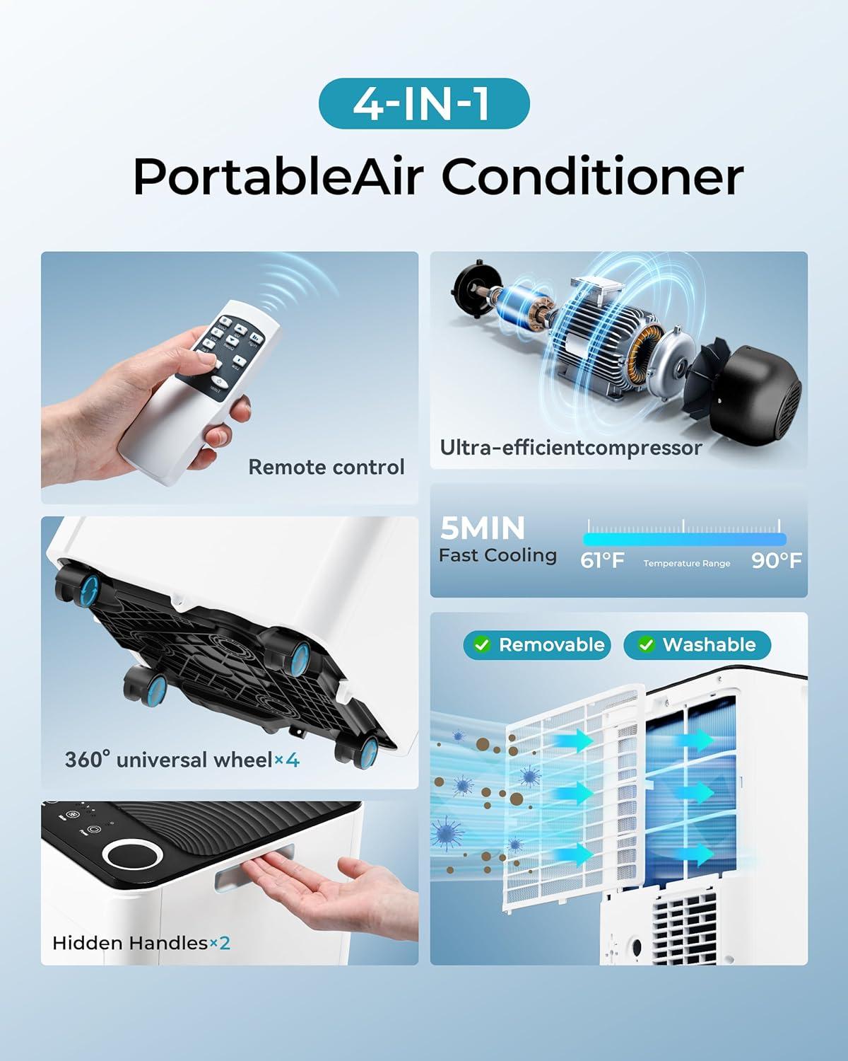 imageEUHOMY Portable Air Conditioners 12000 Btu 3 in 1 Portable Cooling AC with Dehumidifier Fan Modes Standup AC Unit with 46dB Low Noise ampamp 24H Timer Sleep Mode for Bedroom Rooms up to 550 SqFt10 000 BTU