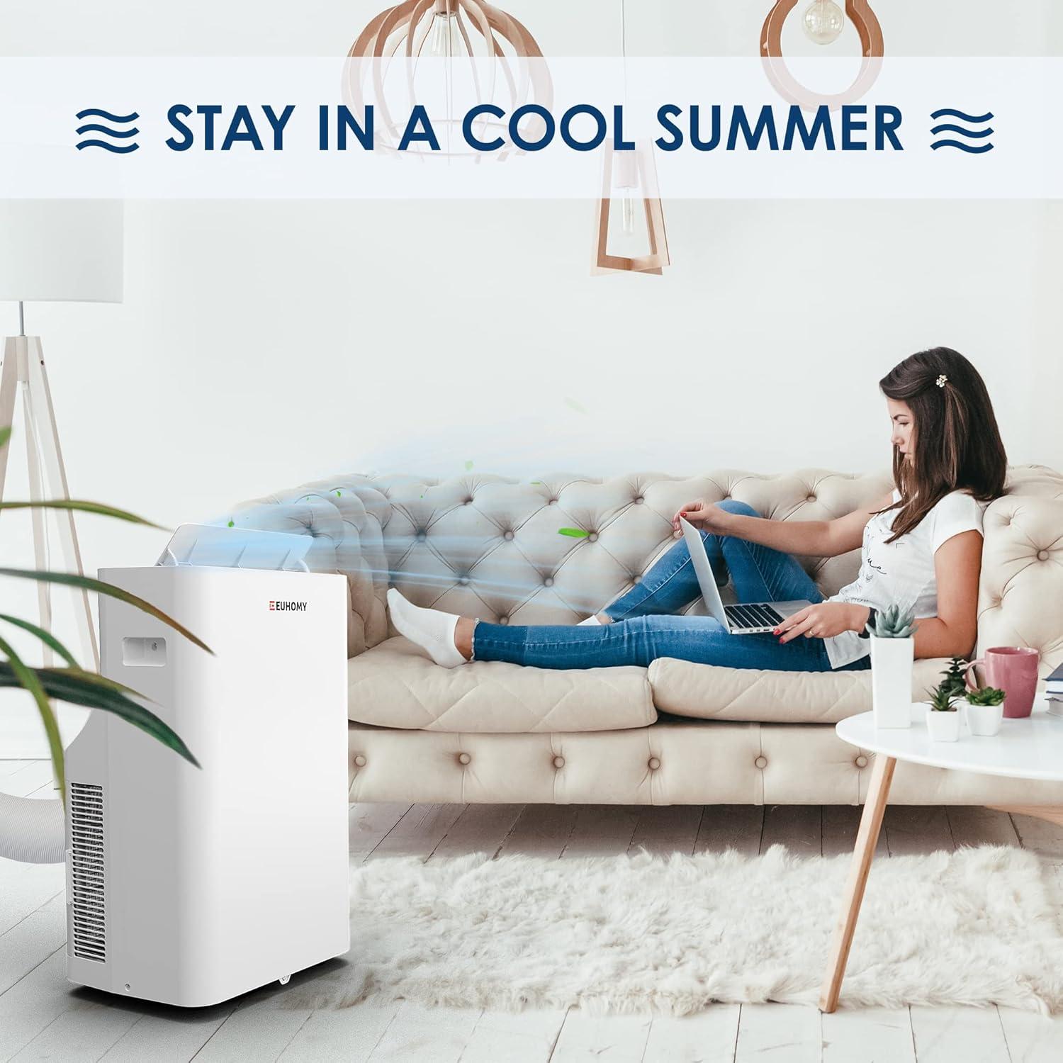 imageEUHOMY Portable Air Conditioners 12000 Btu 3 in 1 Portable Cooling AC with Dehumidifier Fan Modes Standup AC Unit with 46dB Low Noise ampamp 24H Timer Sleep Mode for Bedroom Rooms up to 550 SqFt11 000 BTU