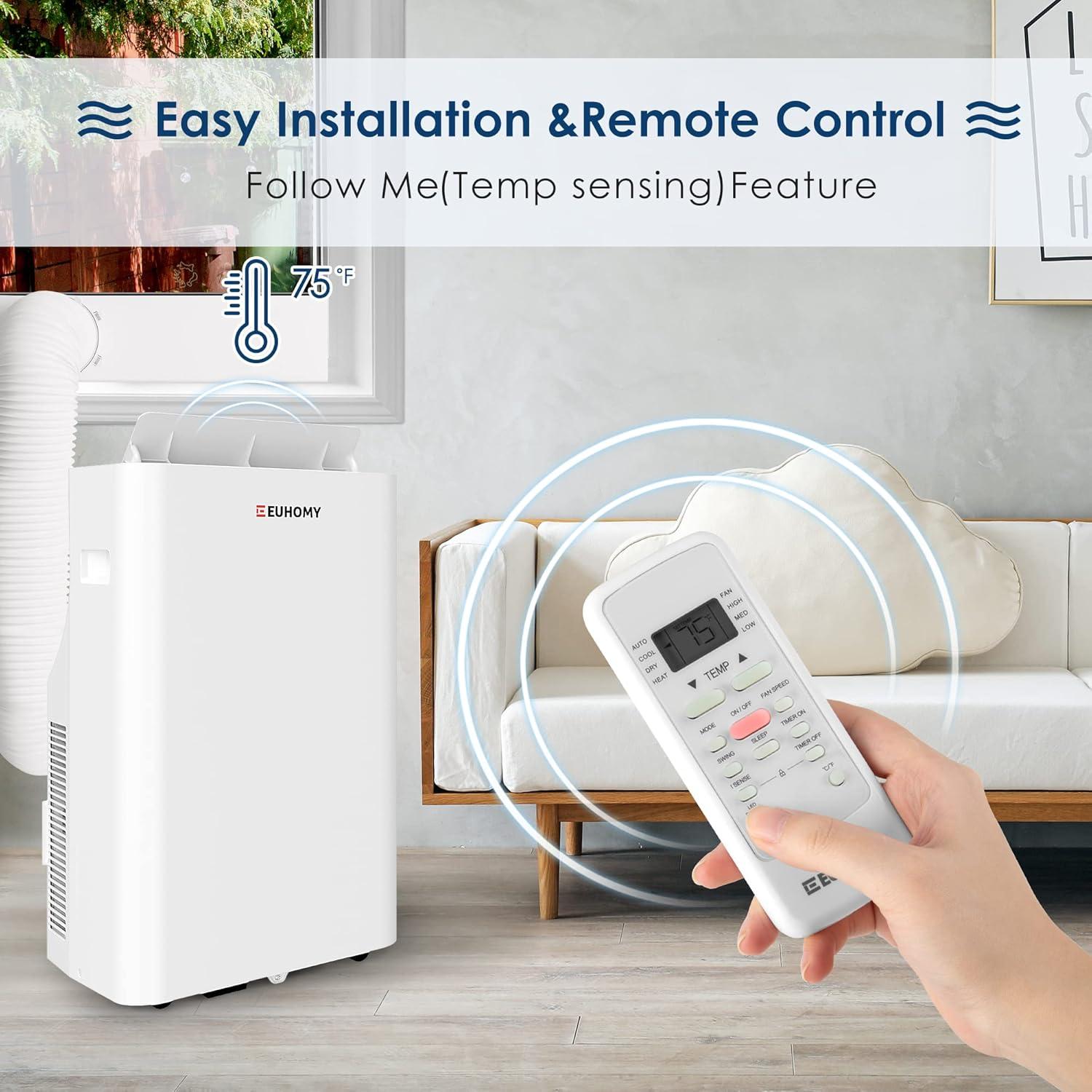 imageEUHOMY Portable Air Conditioners 12000 Btu 3 in 1 Portable Cooling AC with Dehumidifier Fan Modes Standup AC Unit with 46dB Low Noise ampamp 24H Timer Sleep Mode for Bedroom Rooms up to 550 SqFt11 000 BTU
