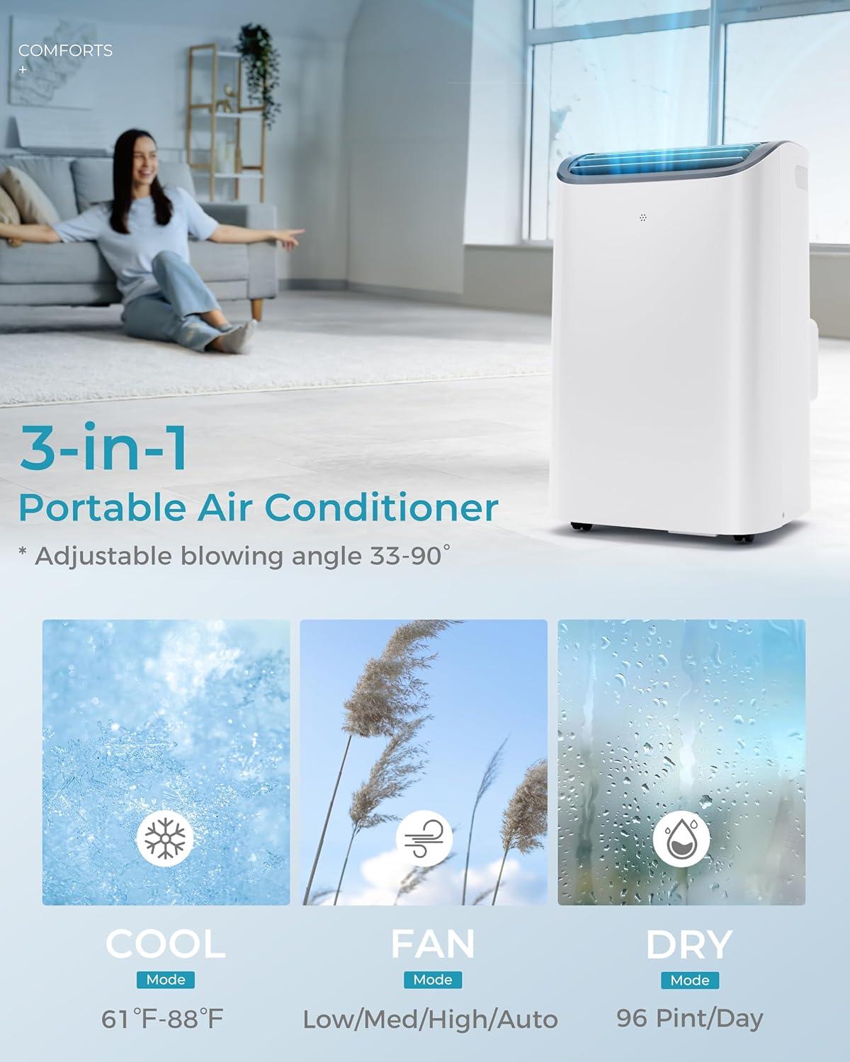 imageEUHOMY Portable Air Conditioners 12000 Btu 3 in 1 Portable Cooling AC with Dehumidifier Fan Modes Standup AC Unit with 46dB Low Noise ampamp 24H Timer Sleep Mode for Bedroom Rooms up to 550 SqFt14 000 BTU