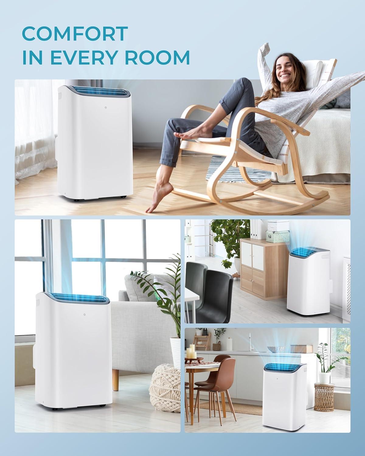 imageEUHOMY Portable Air Conditioners 12000 Btu 3 in 1 Portable Cooling AC with Dehumidifier Fan Modes Standup AC Unit with 46dB Low Noise ampamp 24H Timer Sleep Mode for Bedroom Rooms up to 550 SqFt12 000 BTU with HEAT