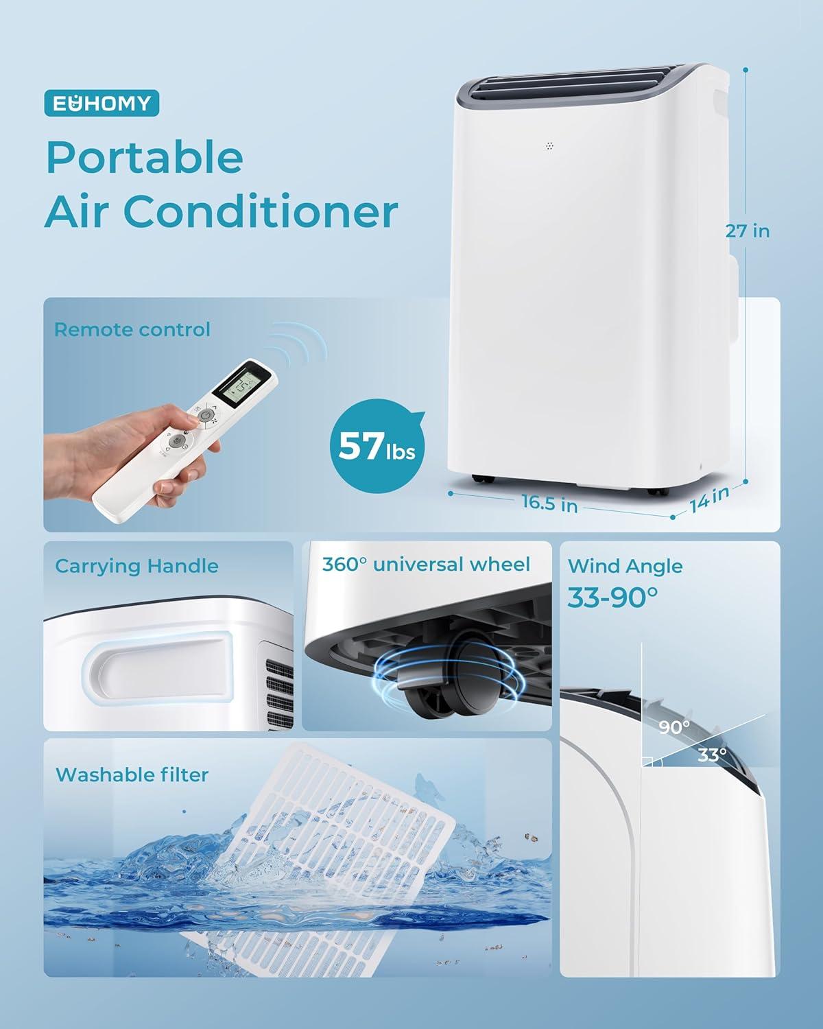 imageEUHOMY Portable Air Conditioners 12000 Btu 3 in 1 Portable Cooling AC with Dehumidifier Fan Modes Standup AC Unit with 46dB Low Noise ampamp 24H Timer Sleep Mode for Bedroom Rooms up to 550 SqFt12 000 BTU  NEW