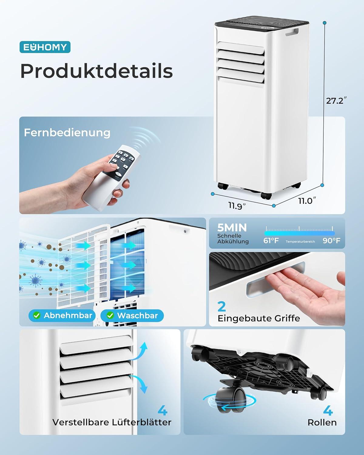 imageEUHOMY Portable Air Conditioners 12000 Btu 3 in 1 Portable Cooling AC with Dehumidifier Fan Modes Standup AC Unit with 46dB Low Noise ampamp 24H Timer Sleep Mode for Bedroom Rooms up to 550 SqFt7 000 BTU