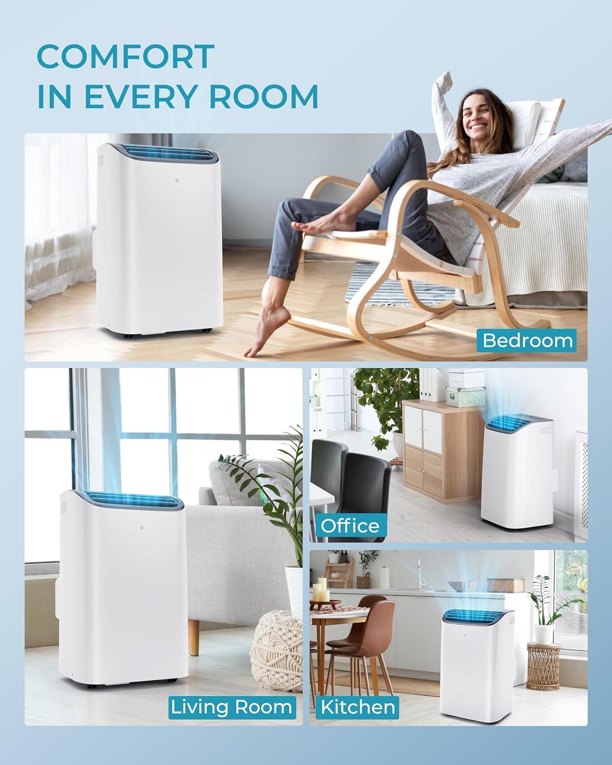 imageEUHOMY Portable Air Conditioners 12000 Btu 3 in 1 Portable Cooling AC with Dehumidifier Fan Modes Standup AC Unit with 46dB Low Noise ampamp 24H Timer Sleep Mode for Bedroom Rooms up to 550 SqFt14 000 BTU