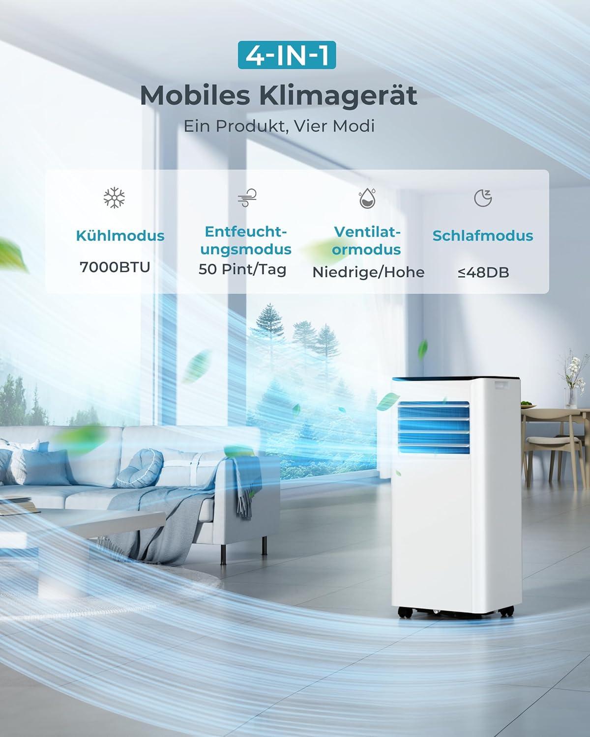 imageEUHOMY Portable Air Conditioners 12000 Btu 3 in 1 Portable Cooling AC with Dehumidifier Fan Modes Standup AC Unit with 46dB Low Noise ampamp 24H Timer Sleep Mode for Bedroom Rooms up to 550 SqFt7 000 BTU