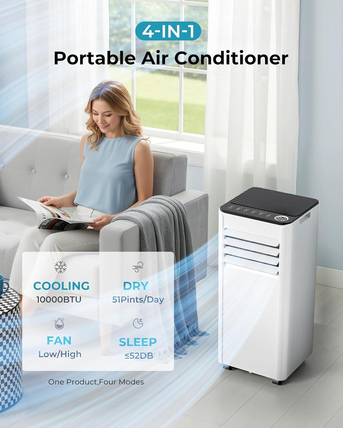 imageEUHOMY Portable Air Conditioners 12000 Btu 3 in 1 Portable Cooling AC with Dehumidifier Fan Modes Standup AC Unit with 46dB Low Noise ampamp 24H Timer Sleep Mode for Bedroom Rooms up to 550 SqFt10 000 BTU