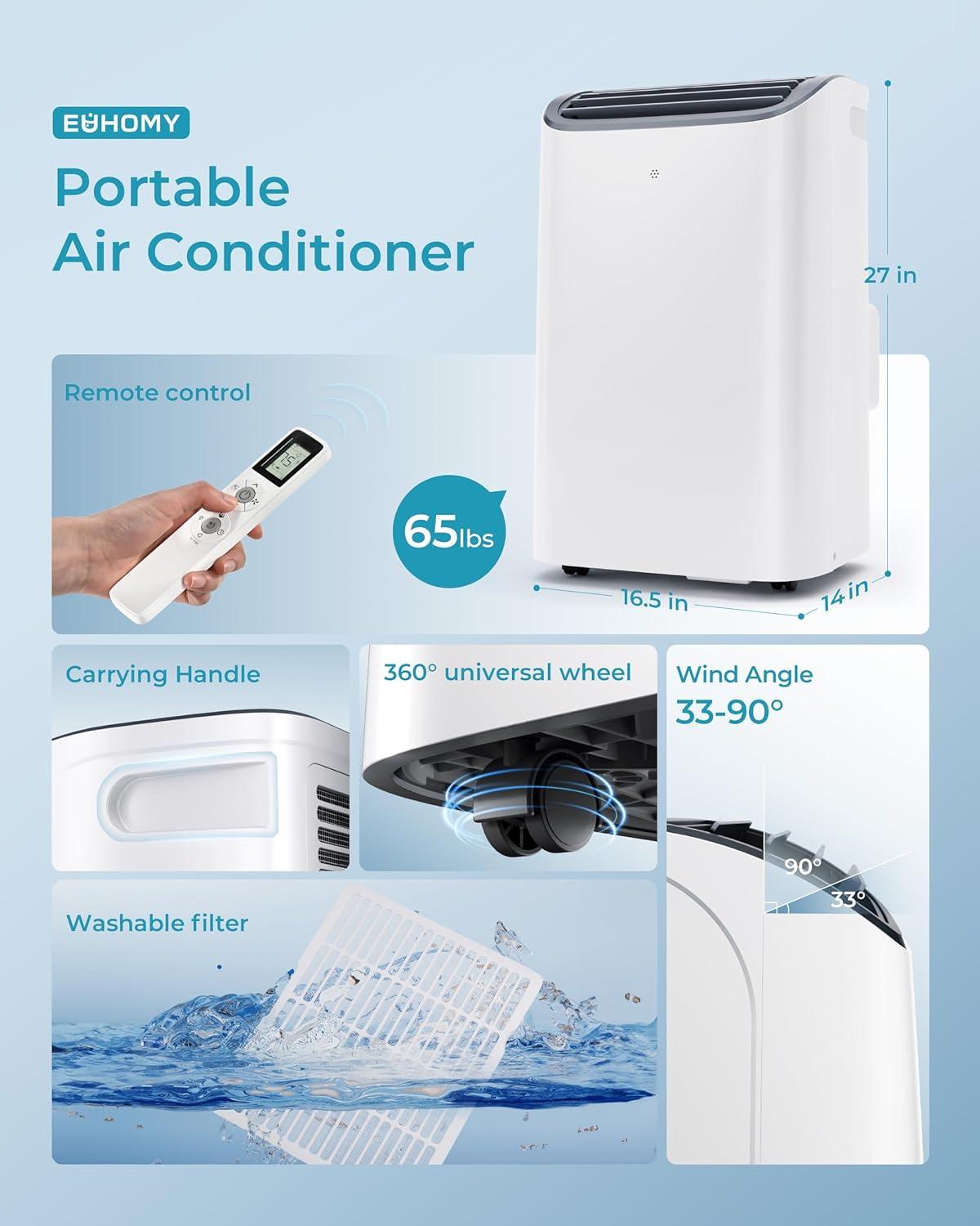 imageEUHOMY Portable Air Conditioners 12000 Btu 3 in 1 Portable Cooling AC with Dehumidifier Fan Modes Standup AC Unit with 46dB Low Noise ampamp 24H Timer Sleep Mode for Bedroom Rooms up to 550 SqFt14 000 BTU