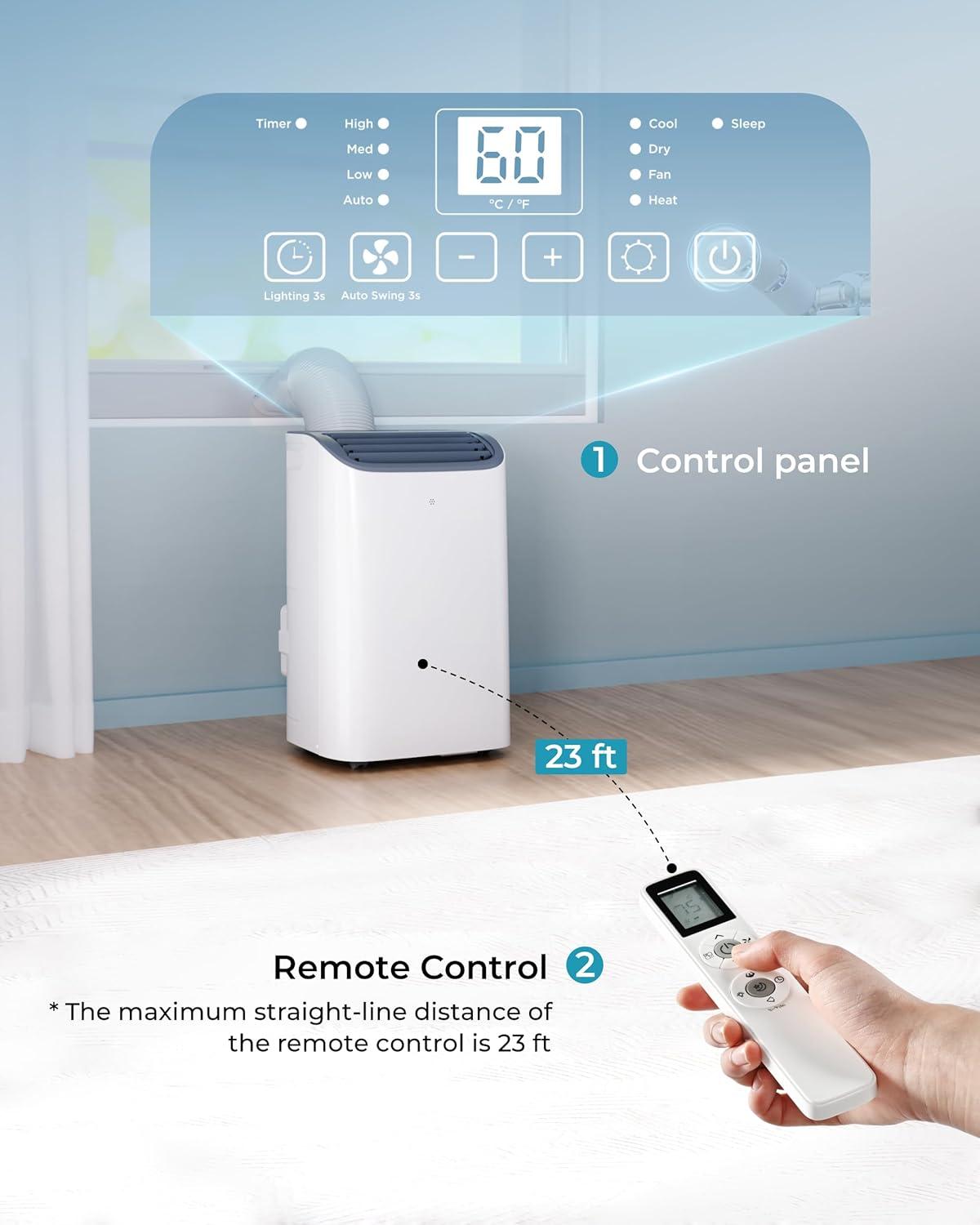 imageEUHOMY Portable Air Conditioners 12000 Btu 3 in 1 Portable Cooling AC with Dehumidifier Fan Modes Standup AC Unit with 46dB Low Noise ampamp 24H Timer Sleep Mode for Bedroom Rooms up to 550 SqFt12 000 BTU with HEAT