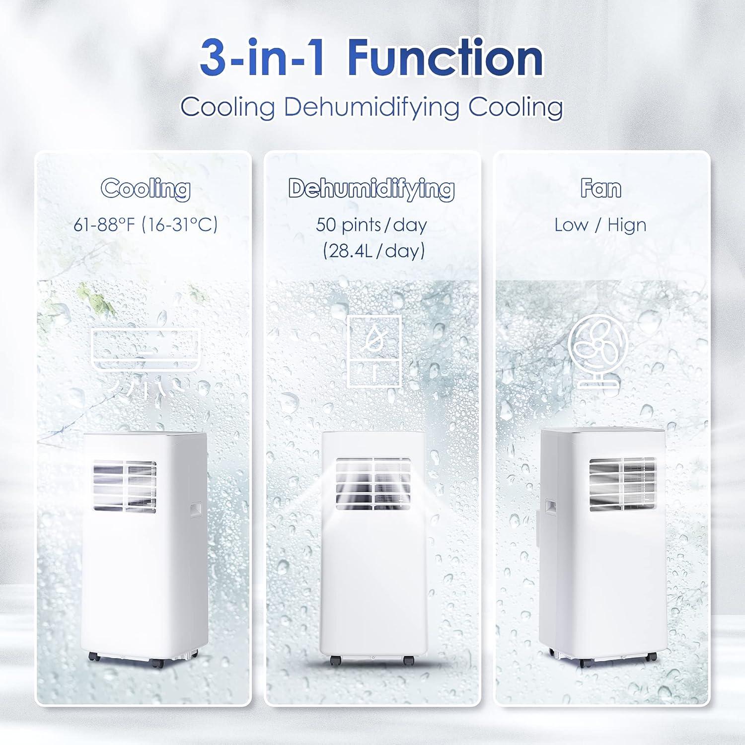 imageEUHOMY Portable Air Conditioners 8000 Btu 3 in 1 Portable Cooling AC with Dehumidifier Fan Sleep Modes AC Unit with Remote Control ampamp 24H Timer for Bedroom Rooms Apartments up to 350 SqFt8 000 BTUs  2024