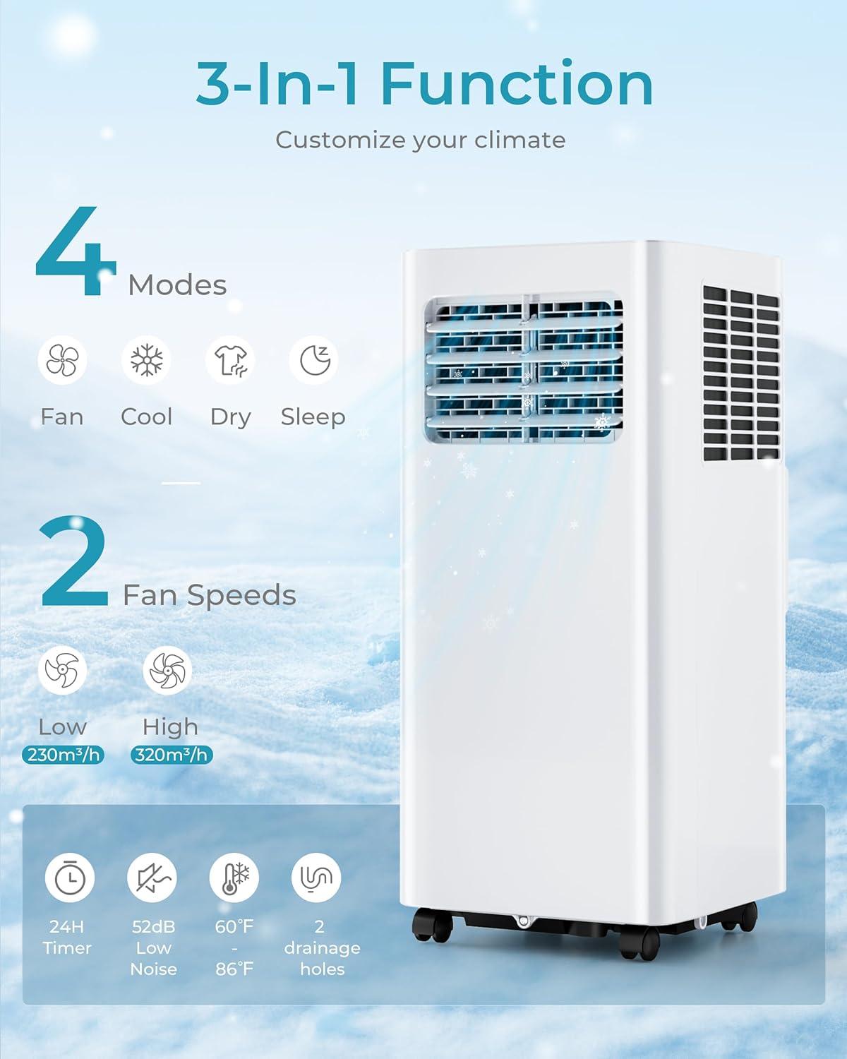 imageEUHOMY Portable Air Conditioners 8000 Btu 3 in 1 Portable Cooling AC with Dehumidifier Fan Sleep Modes AC Unit with Remote Control ampamp 24H Timer for Bedroom Rooms Apartments up to 350 SqFt8 000 BTU