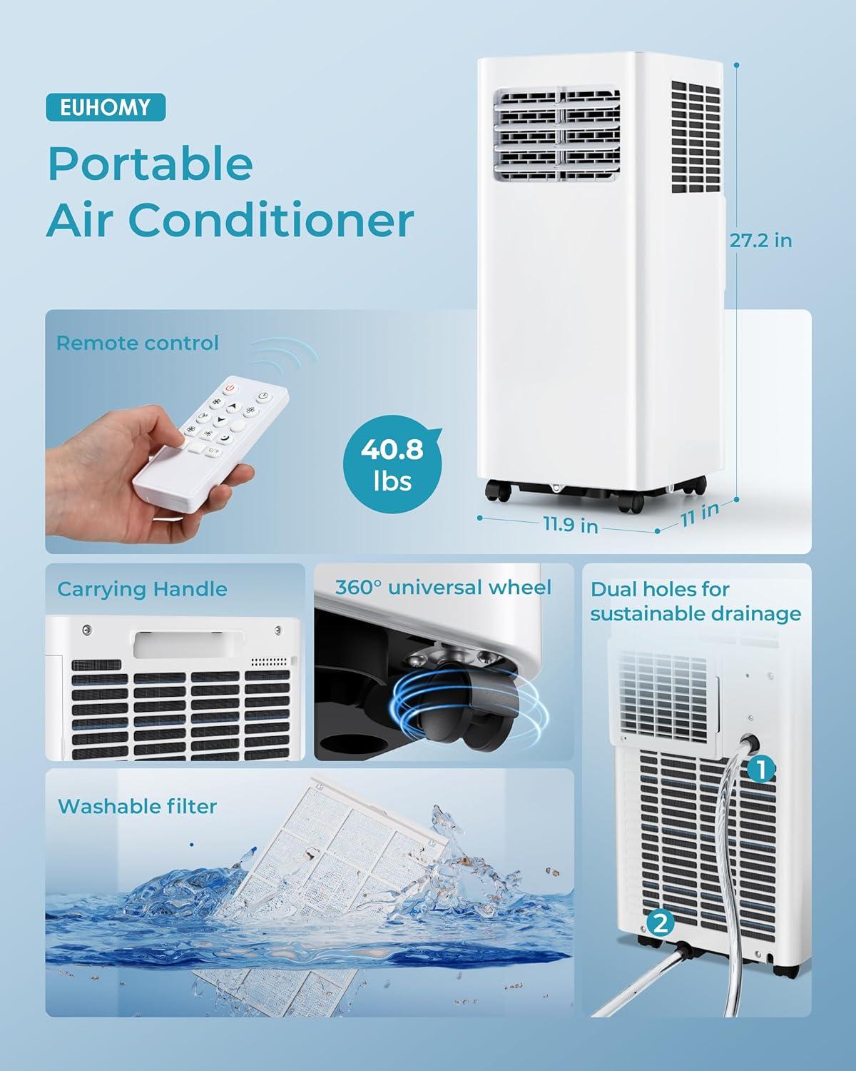 imageEUHOMY Portable Air Conditioners 8000 Btu 3 in 1 Portable Cooling AC with Dehumidifier Fan Sleep Modes AC Unit with Remote Control ampamp 24H Timer for Bedroom Rooms Apartments up to 350 SqFt8 000 BTU