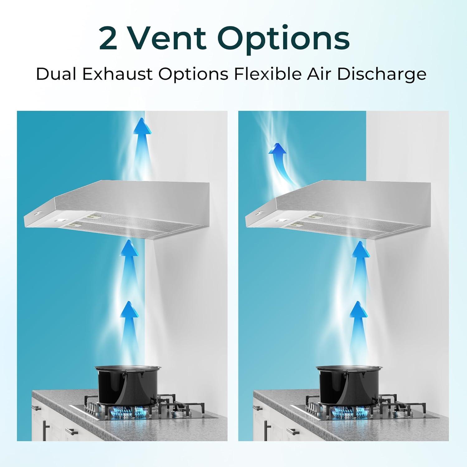imageEuhomy Ductless Under Cabinet Range Hood 30 inch with 2 Speed Exhaust Fan Kitchen Wall Mount Range Hood 300 CFM with 2W LED Light Vent Hood with Washable Filter Stainless SteelUnder Cabinet  3 Speed