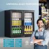 imageEUHOMY 114CuFt Back Bar Cooler With 3 Glass Doors 53quot Counter Height Beverage Refrigerator with LED Lighting Commercial Display Bar Fridge for BeerSoda DrinksWine Black2 Door Back Bar Cooler