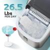 imageEUHOMY Countertop Ice Maker Machine with Handle 263lbs Per Day 9 Cubes in 6 Mins AutoCleaning Portable Ice Maker with Basket and Scoop for HomeKitchenCampingRV SilverStainless Steel Silver