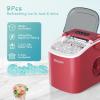 imageEUHOMY Countertop Ice Maker Machine with Handle 26lbs in 24Hrs 9 Ice Cubes Ready in 6 Mins AutoCleaning Portable Ice Maker with Basket and Scoop for HomeKitchenCampingRV BlackRed