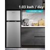 imageEUHOMY Mini Fridge with Freezer 32 CuFt Mini Refrigerator fridge 2 door For BedroomDormOfficeApartment  Food Storage or Cooling drinks SilverSilver